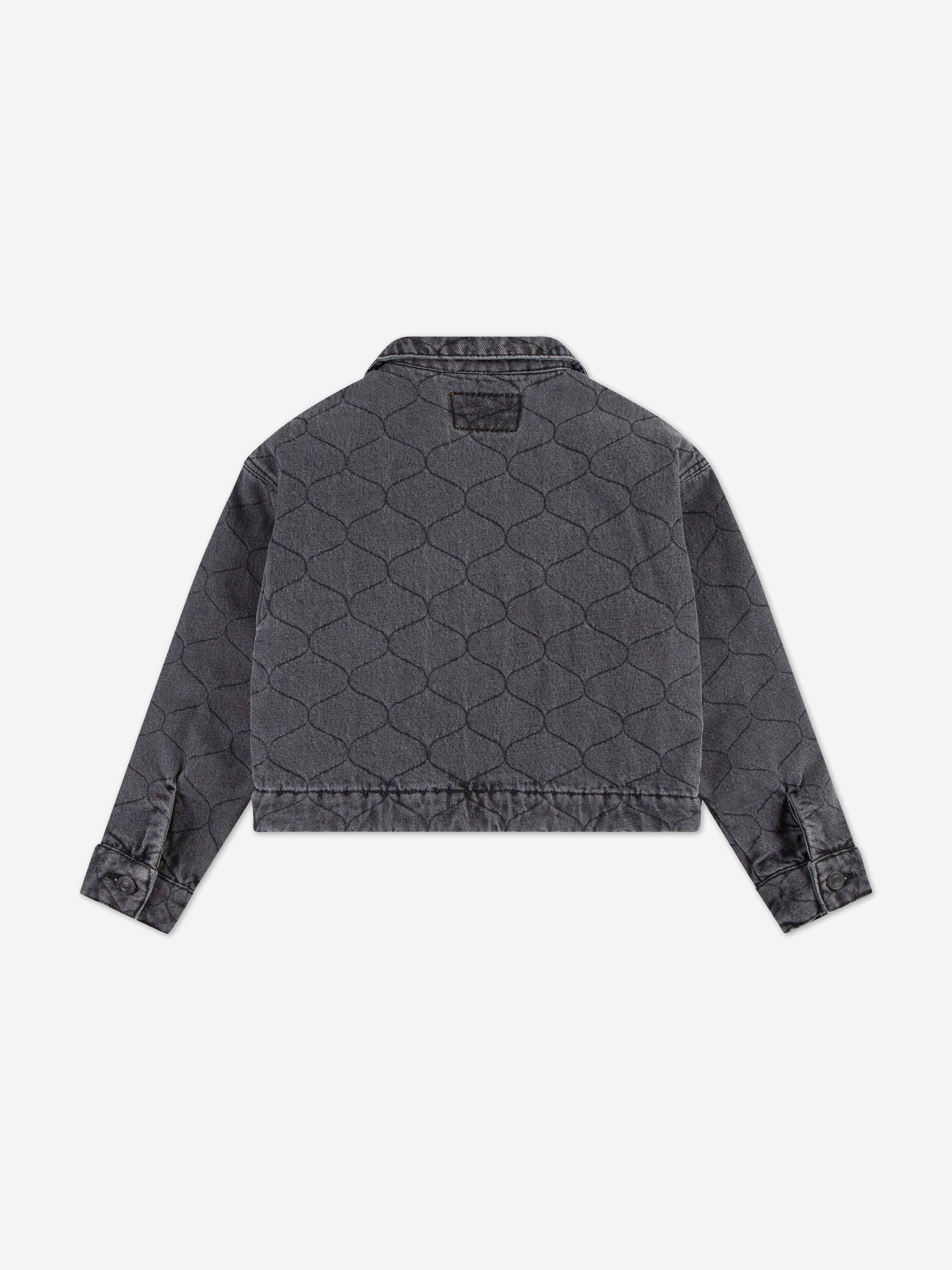 Girls Quilted Trucker Jacket in Black
