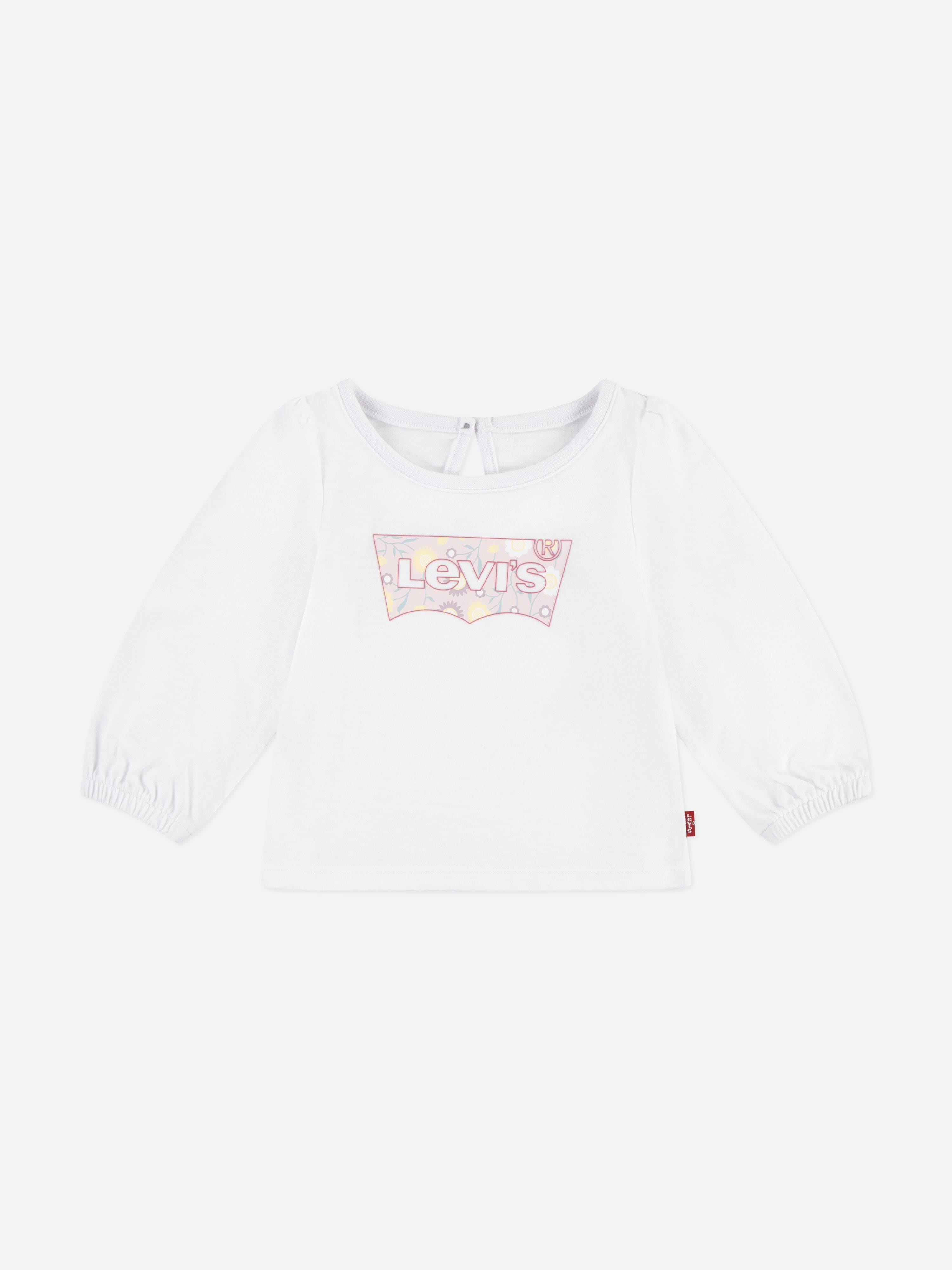 Baby Girls Long Sleeve Puff Detail Top in White