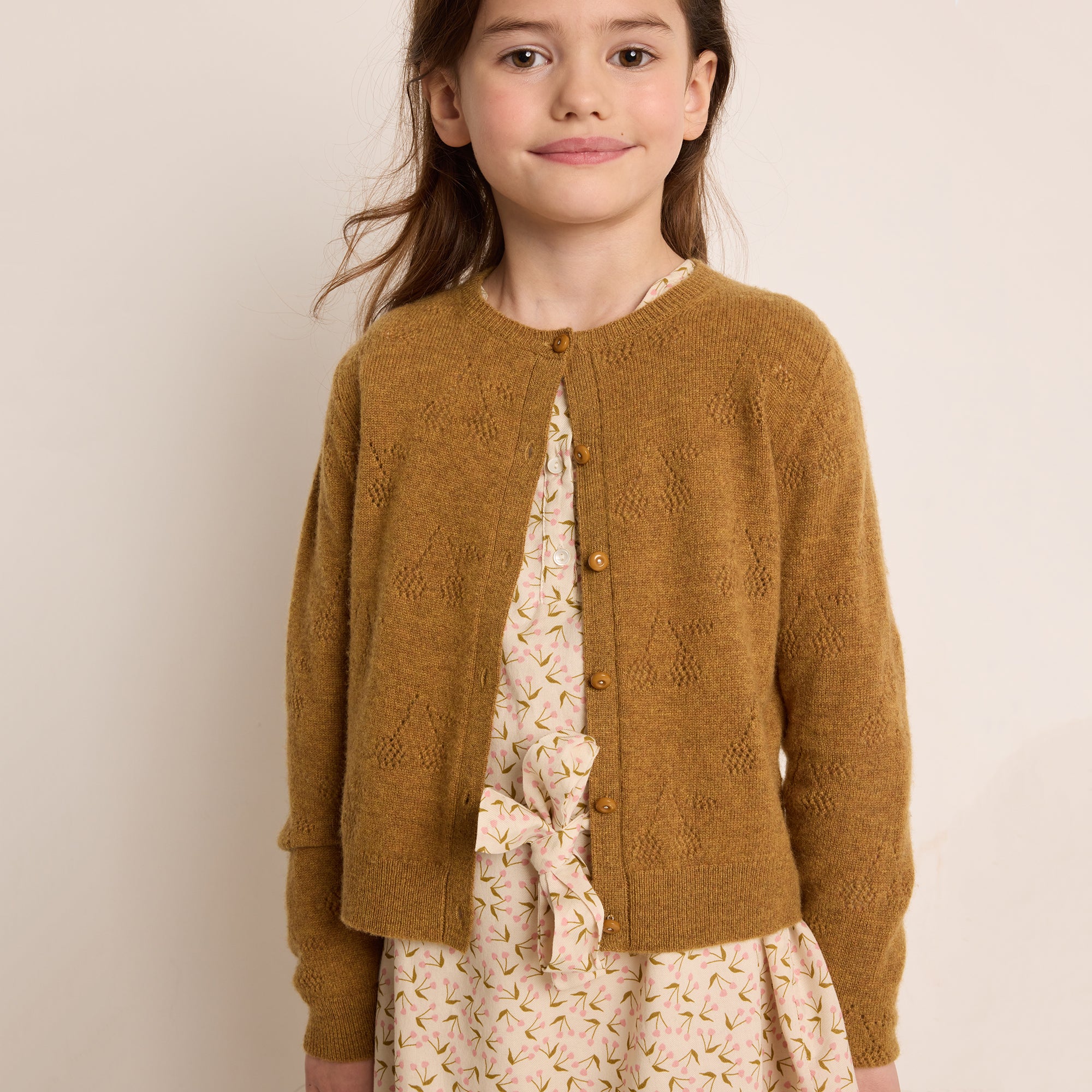 Girls Camel Cashmere Cardigan