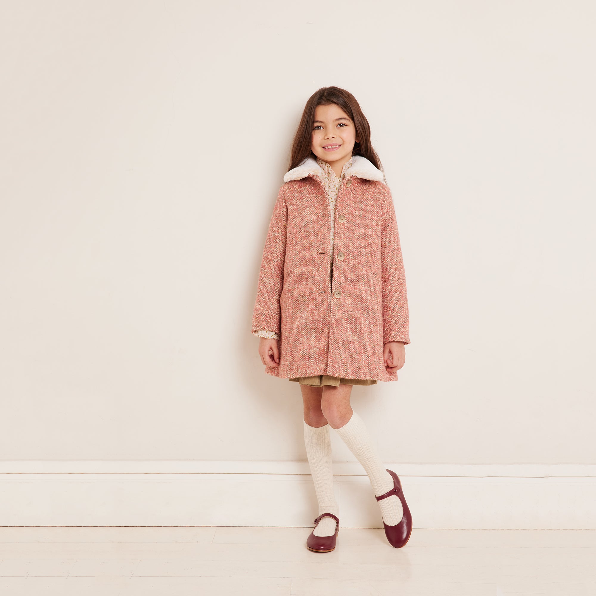 Girls Pink Wool Coat