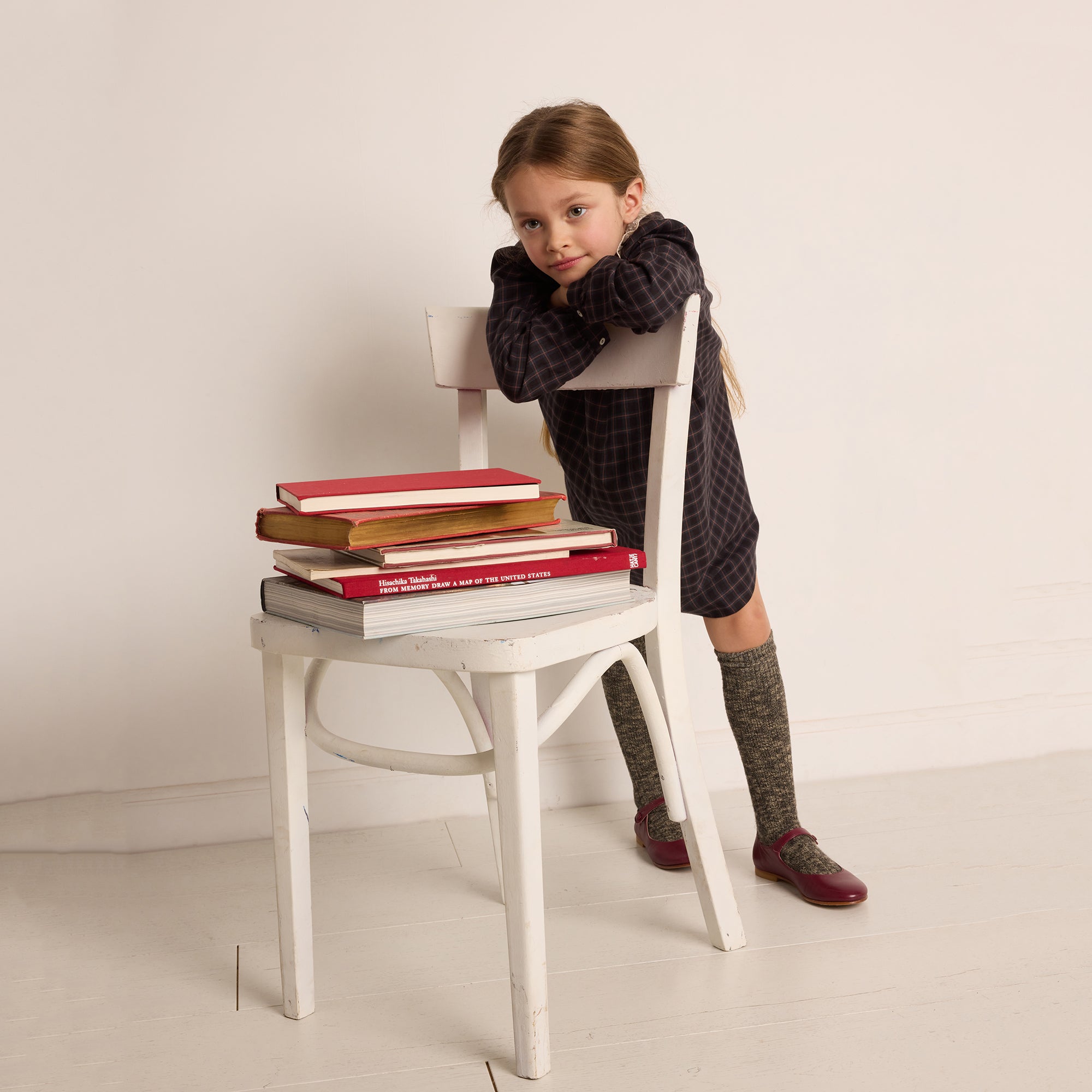Girls Dark Grey Check Cotton Dress