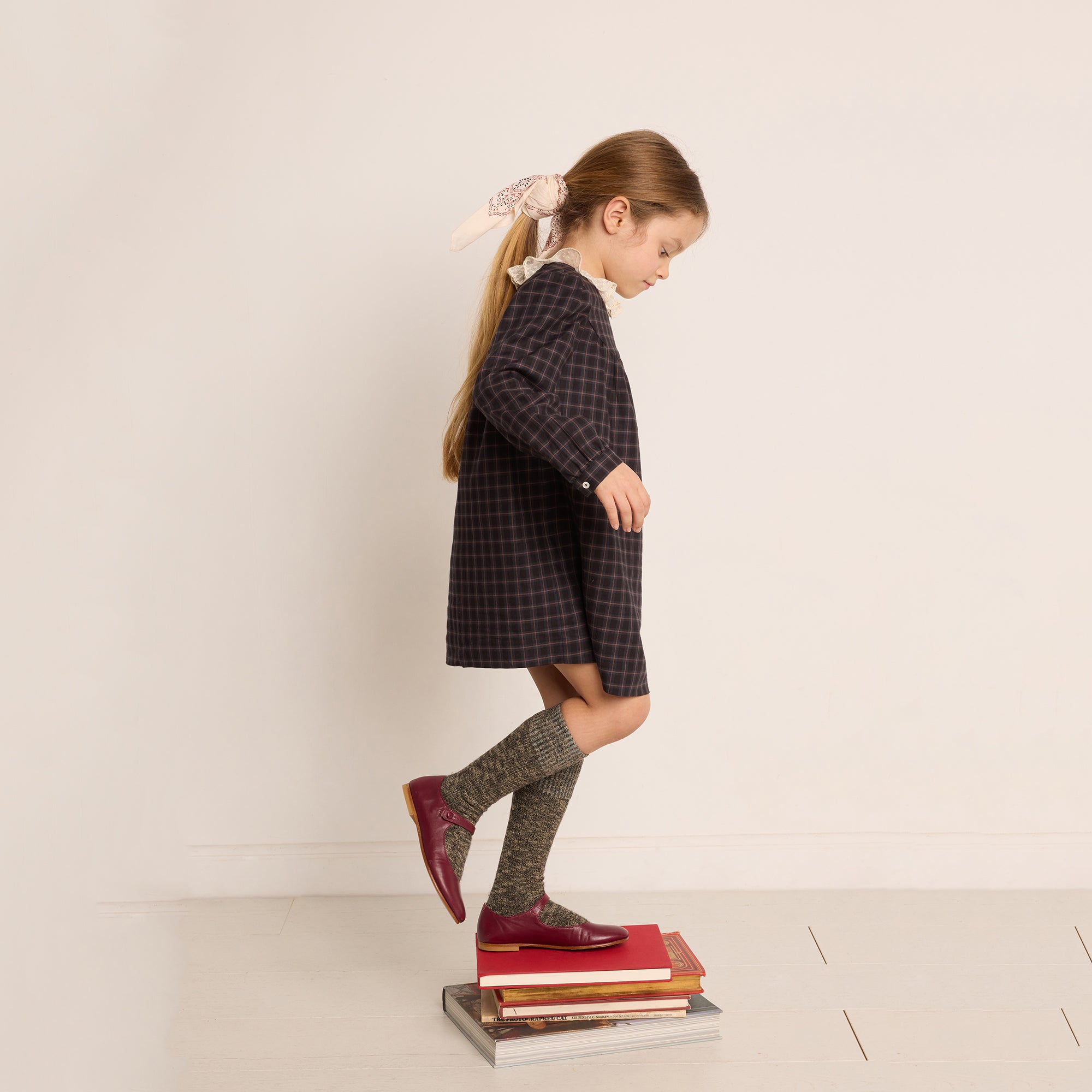 Girls Dark Grey Check Cotton Dress