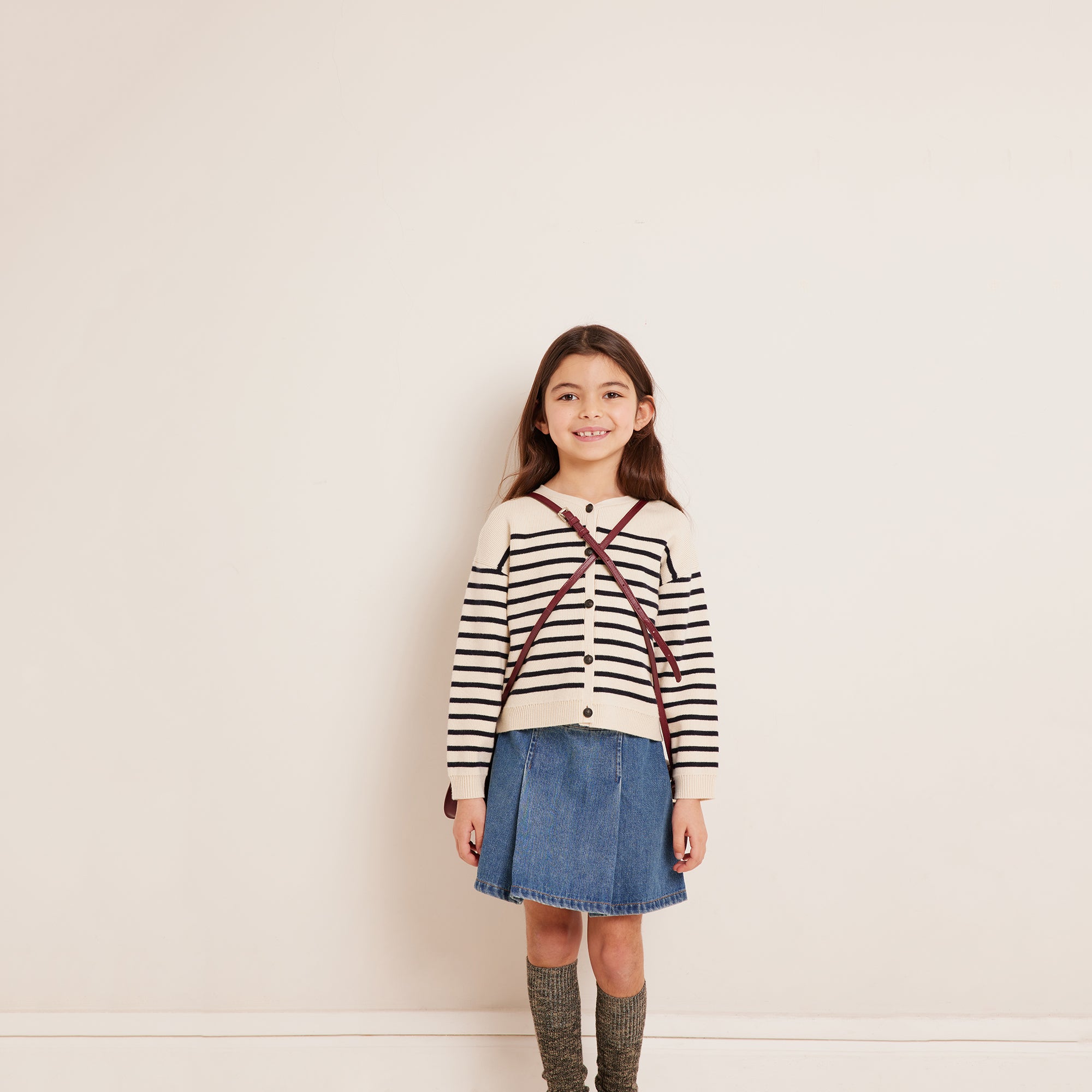 Girls Black Stripes Wool Cardigan