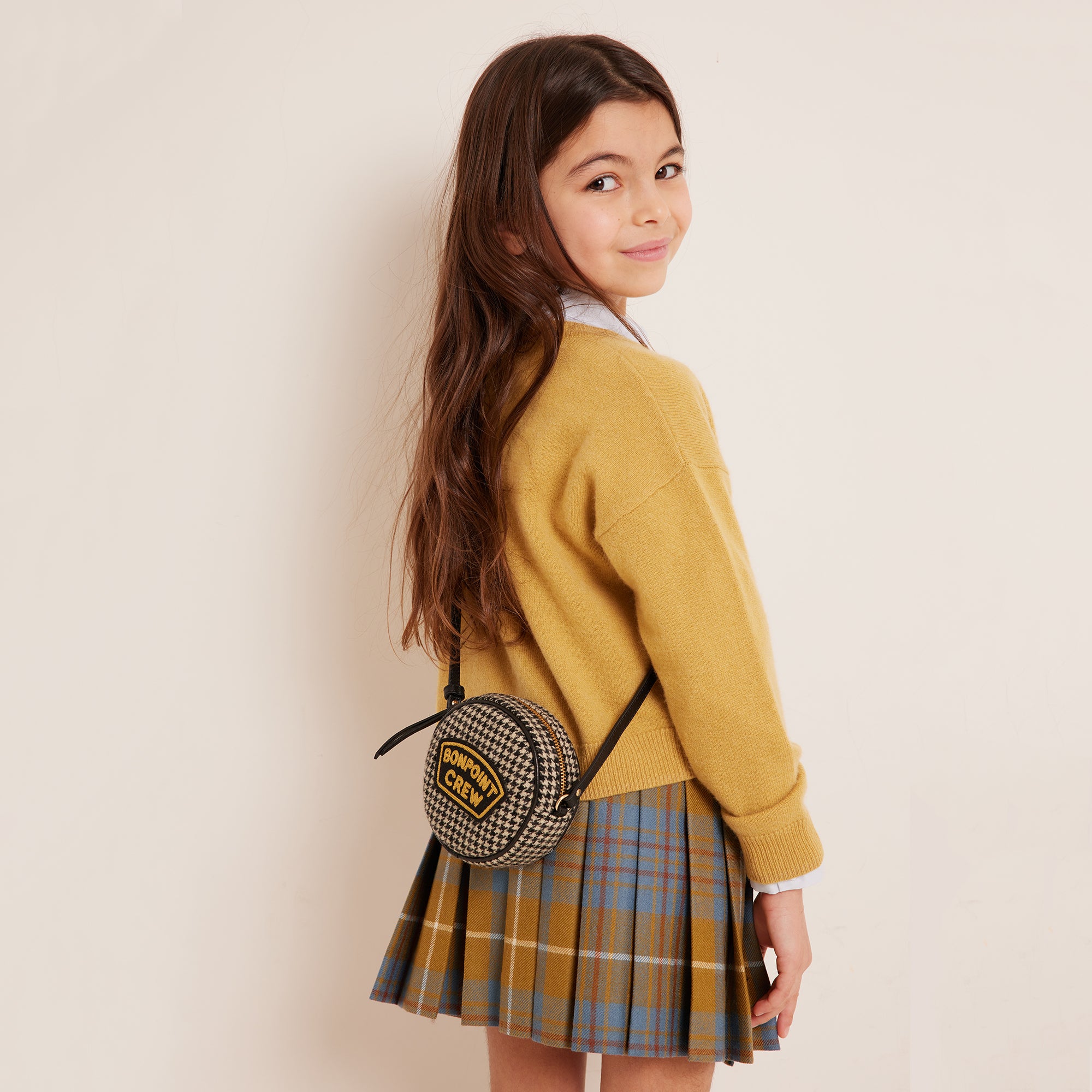 Girls Olive Check Wool Skirt