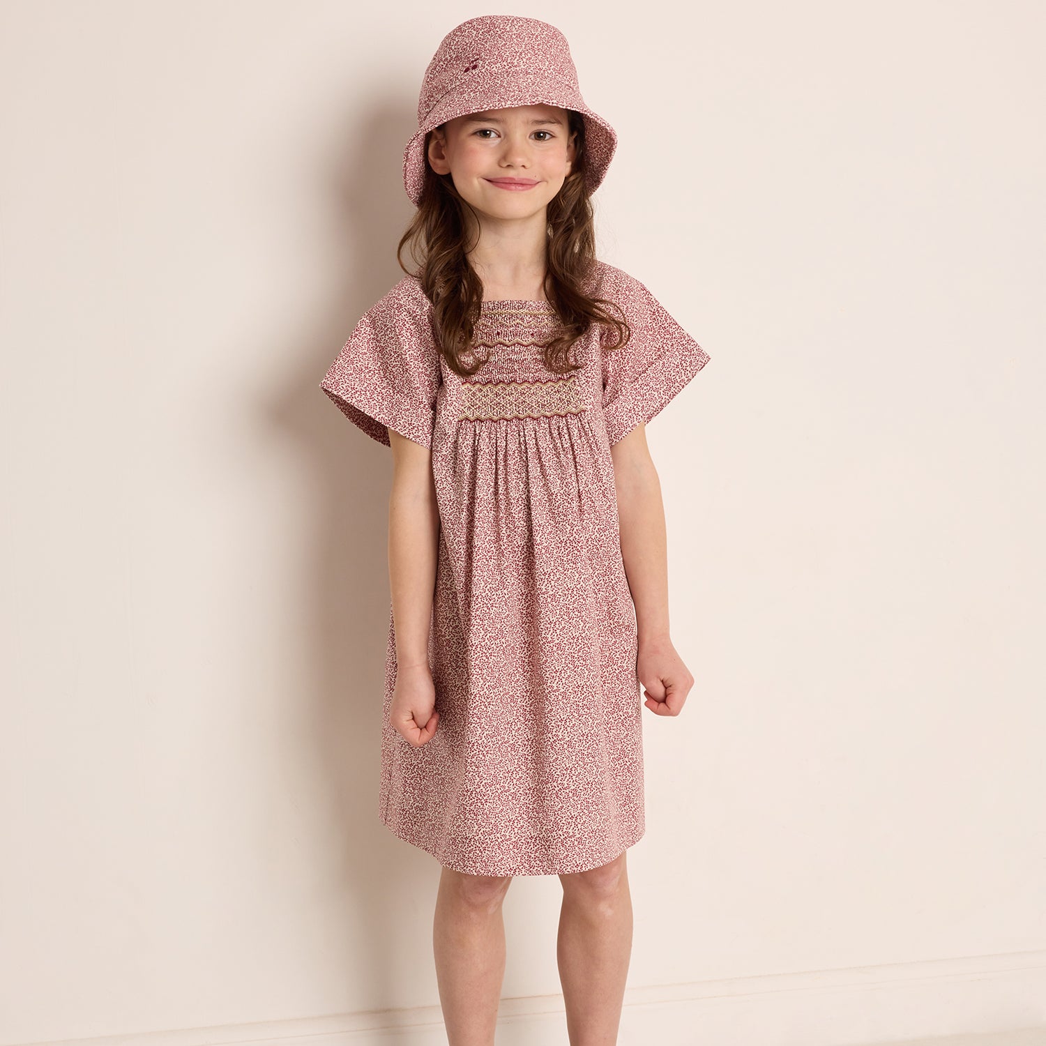 Girls Red Floral Cotton Dress