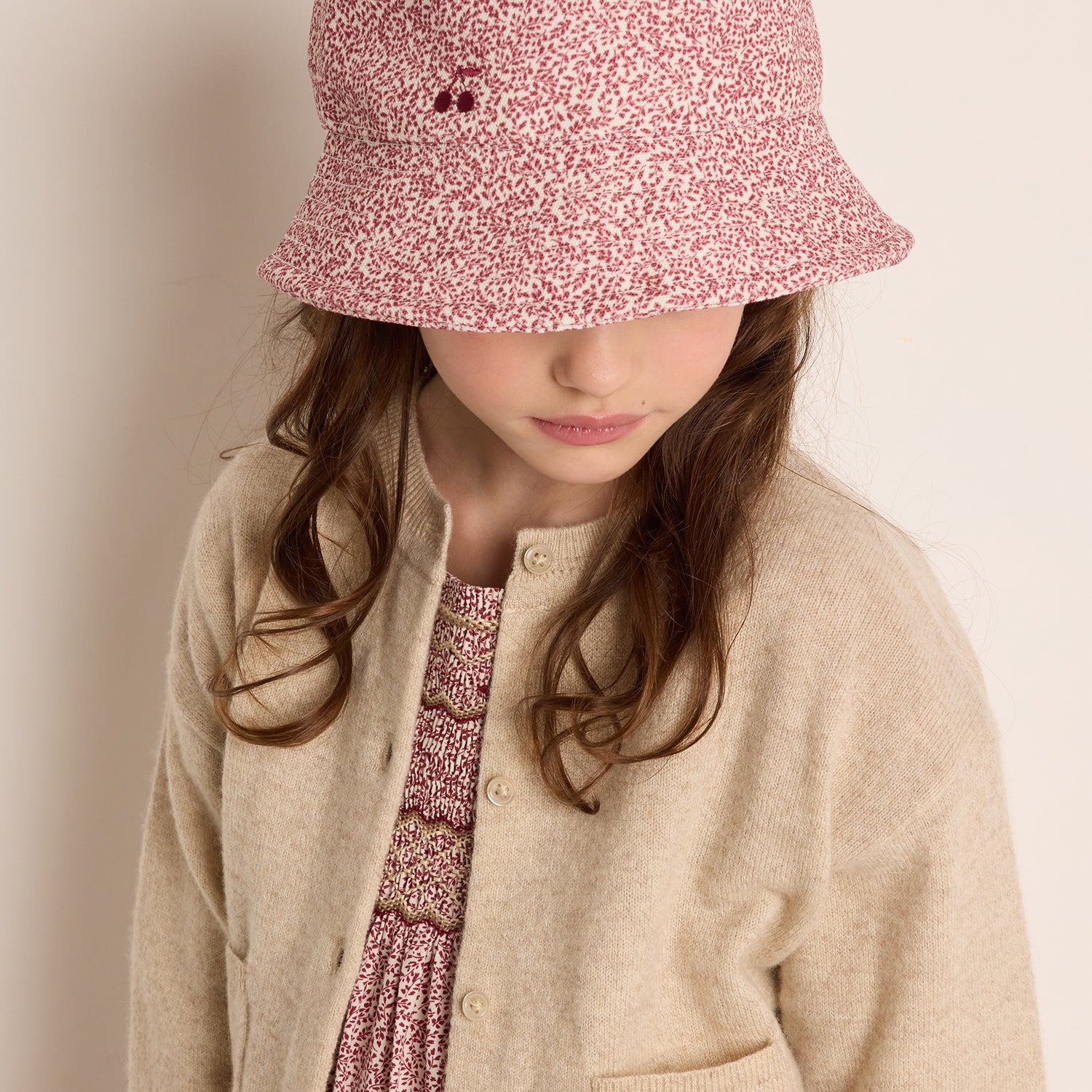 Girls Red Floral Bucket Hat