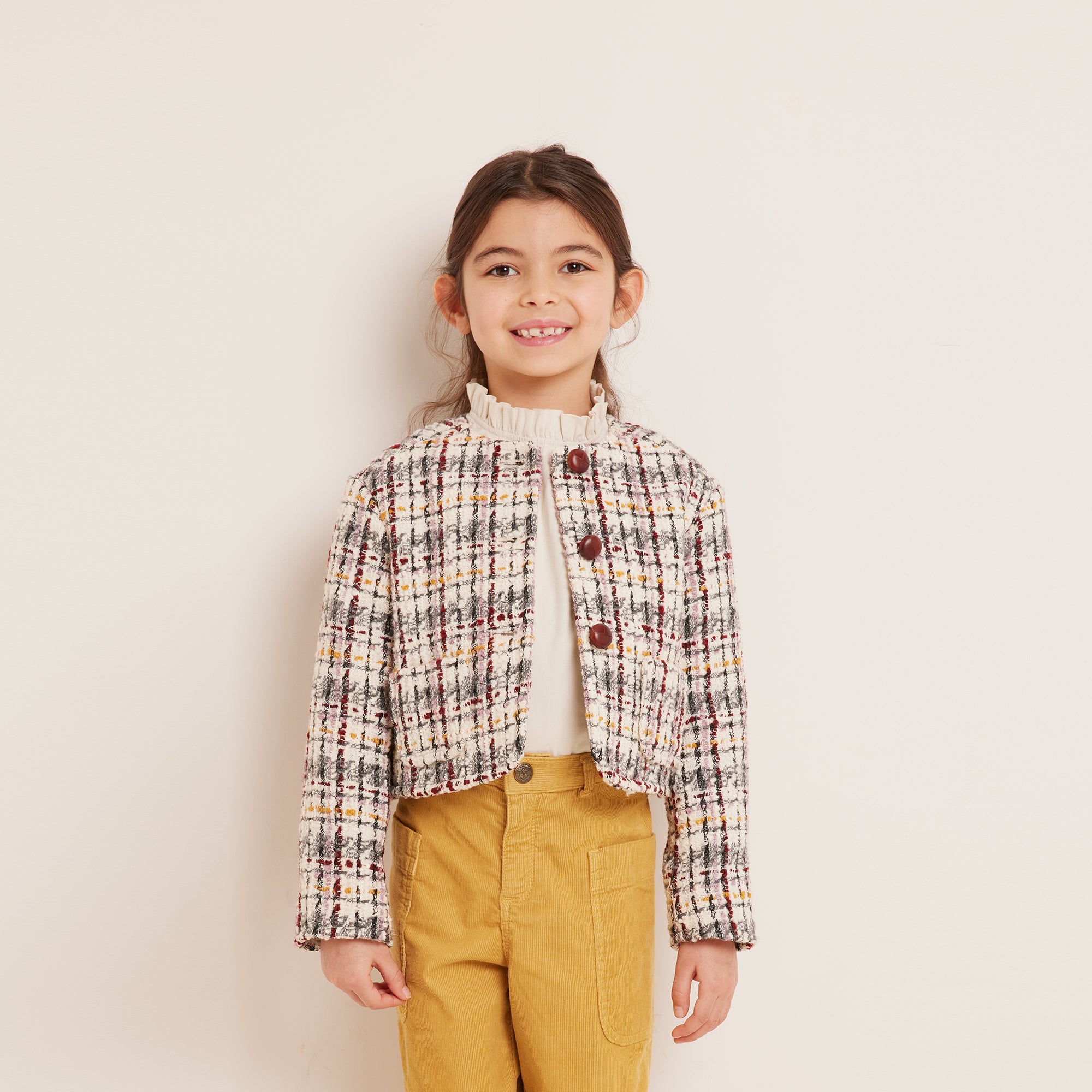 Girls Multicolor Check Jacket