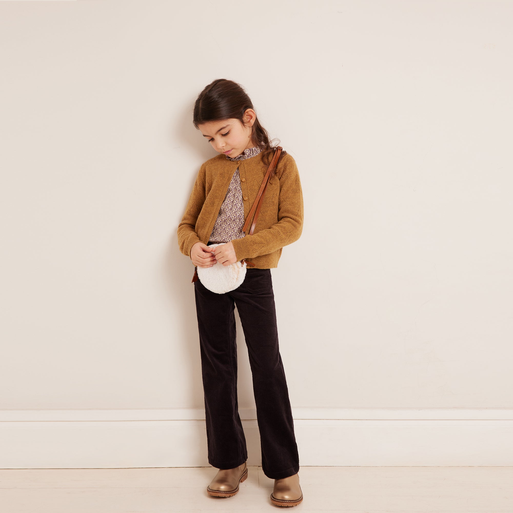 Girls Camel Cashmere Cardigan