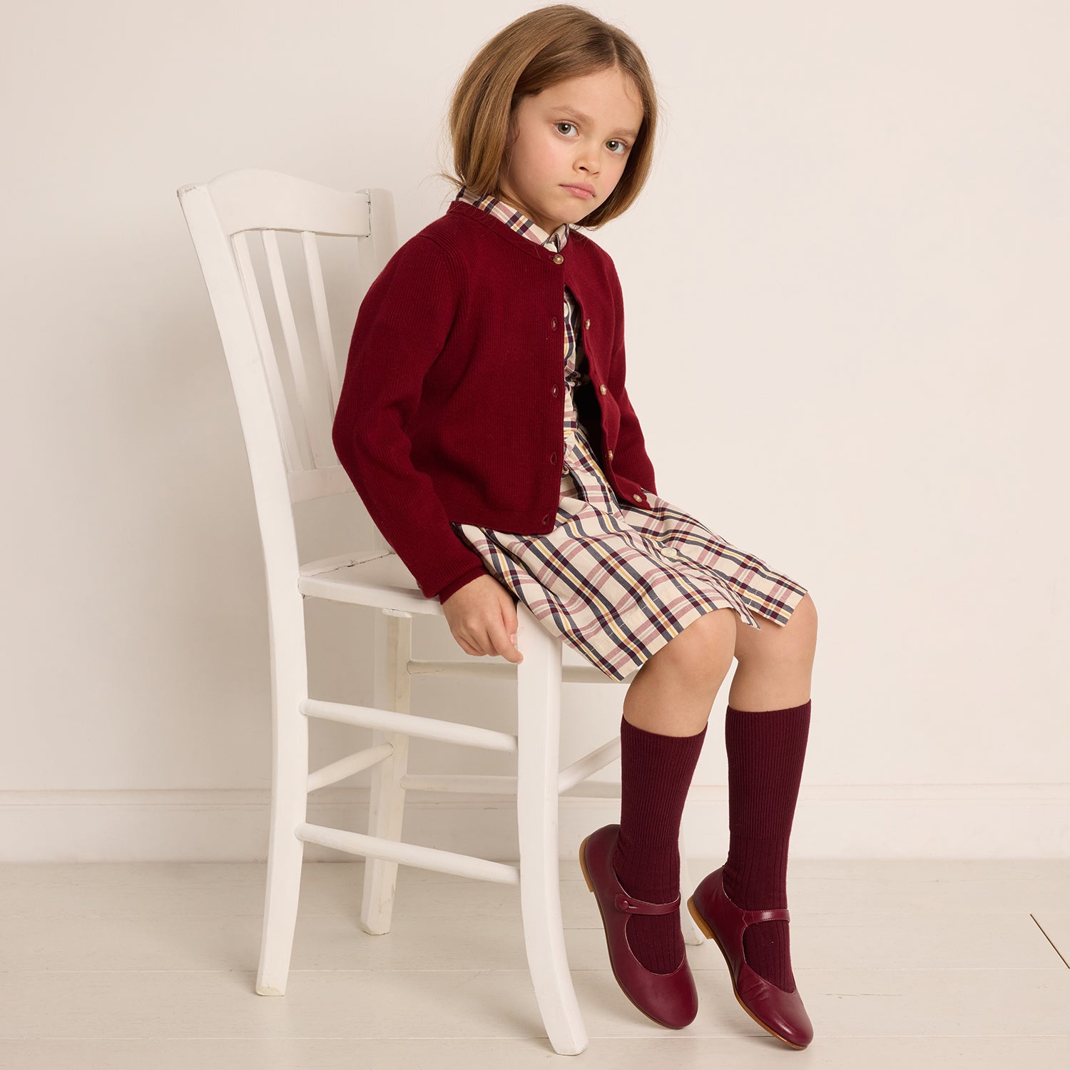 Girls Wine Red Cotton Cardigan