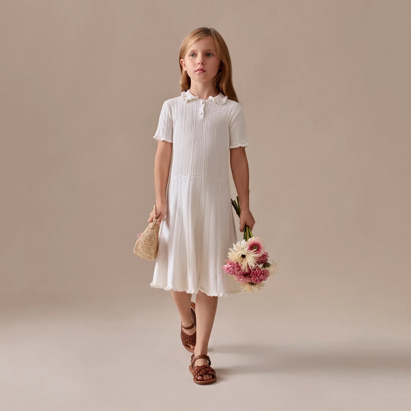 Girls White Knit Cotton Dress