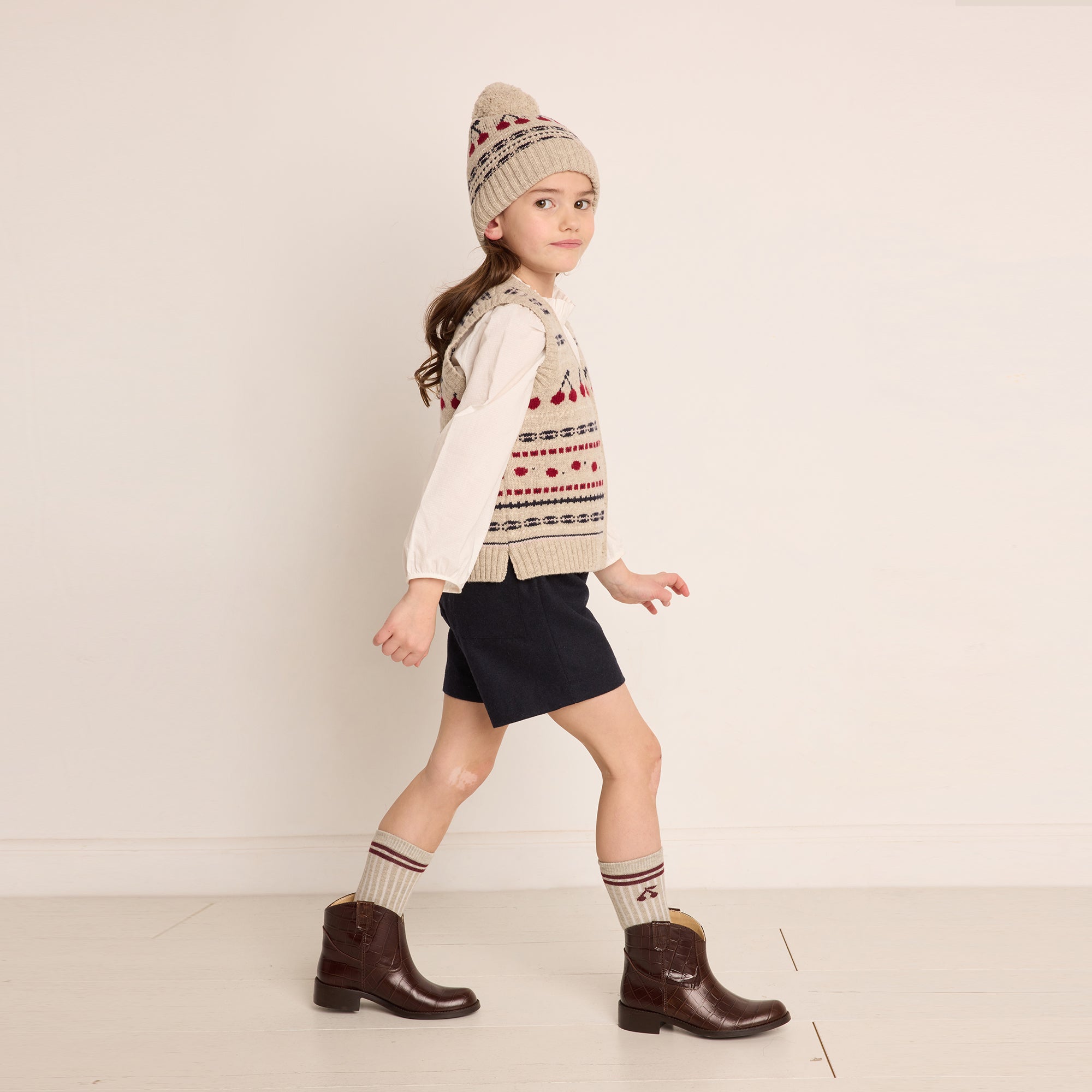 Girls Beige Logo Wool Gilet