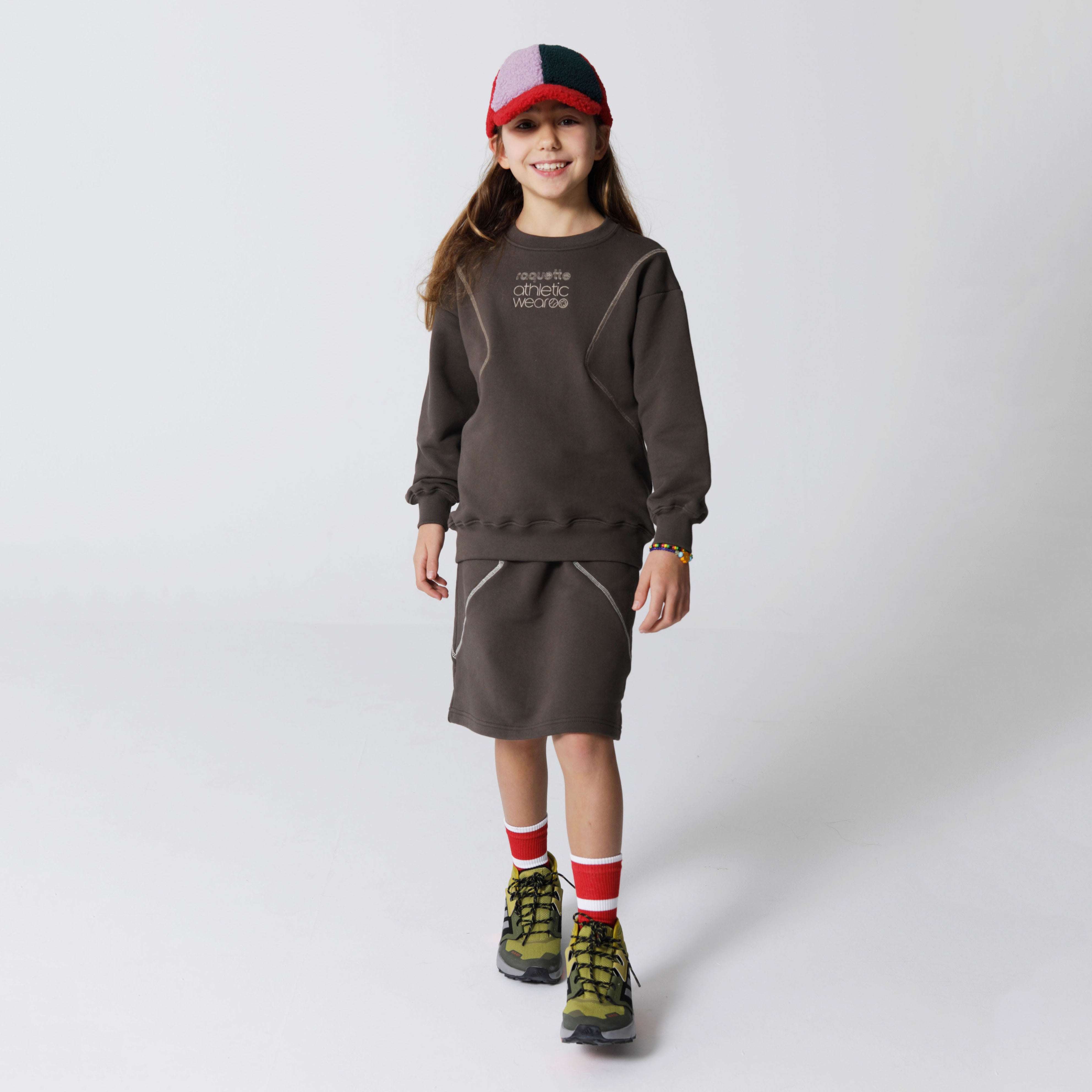 Girls Dark Grey Cotton Logo Skirt