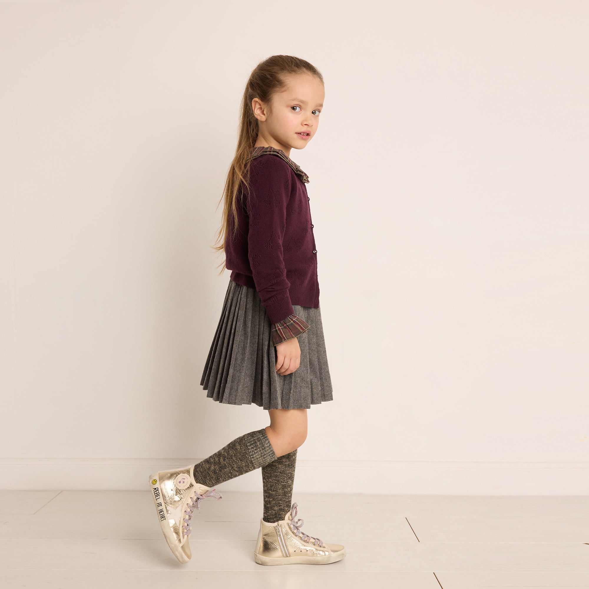 Girls Grey Pleated Wool Skirt