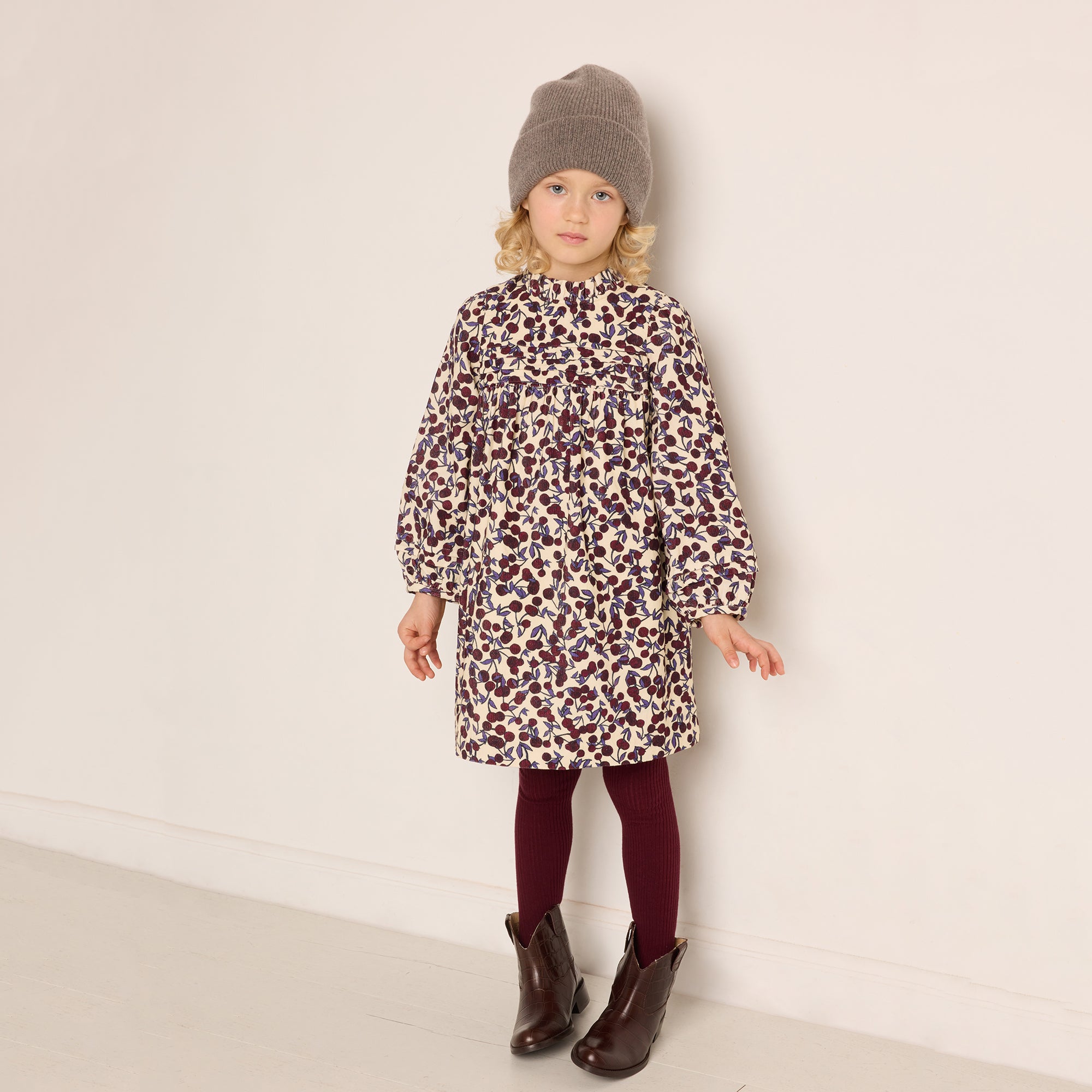 Girls Purple Cherry Corduroy Dress