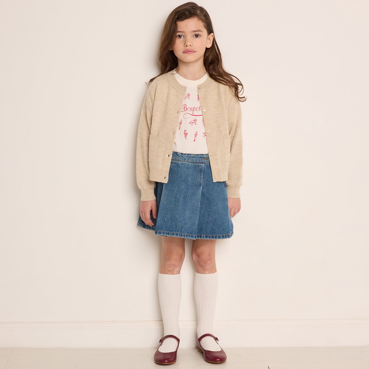 Girls Beige Wool Cardigan