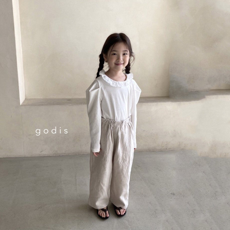 Girls White Ruffled Cotton T-Shirt