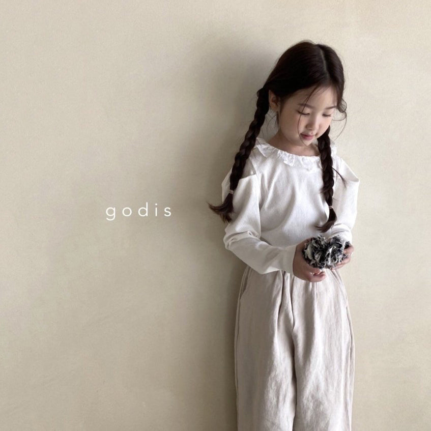 Girls White Ruffled Cotton T-Shirt