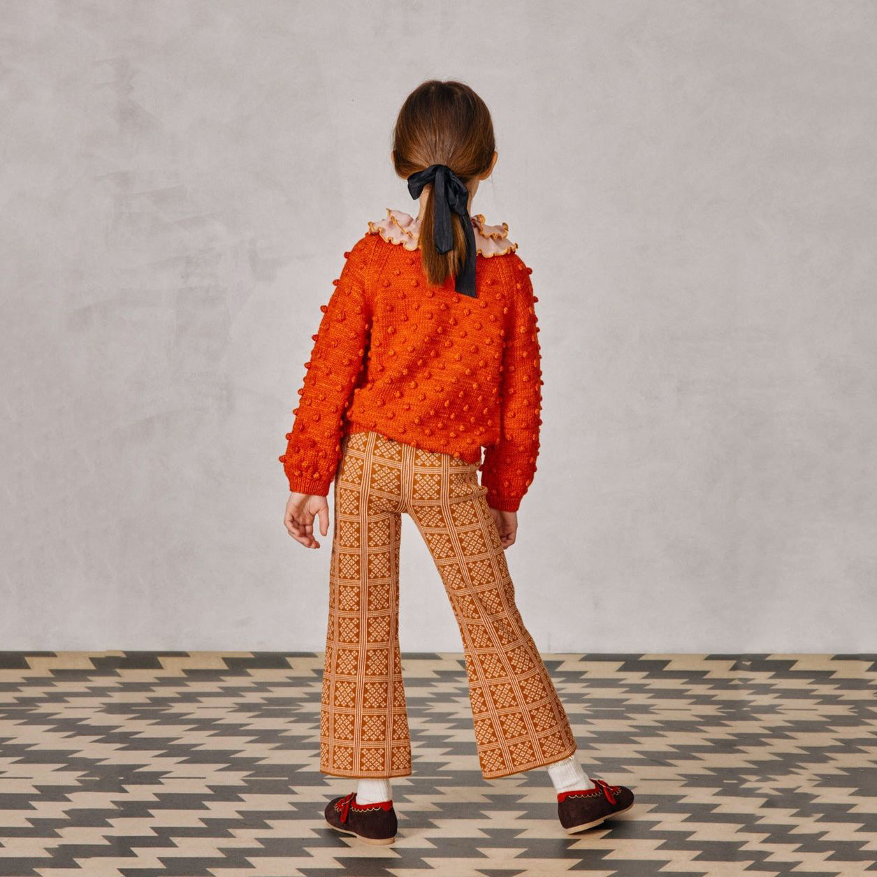 Girls Red Popcorn Wool Sweater