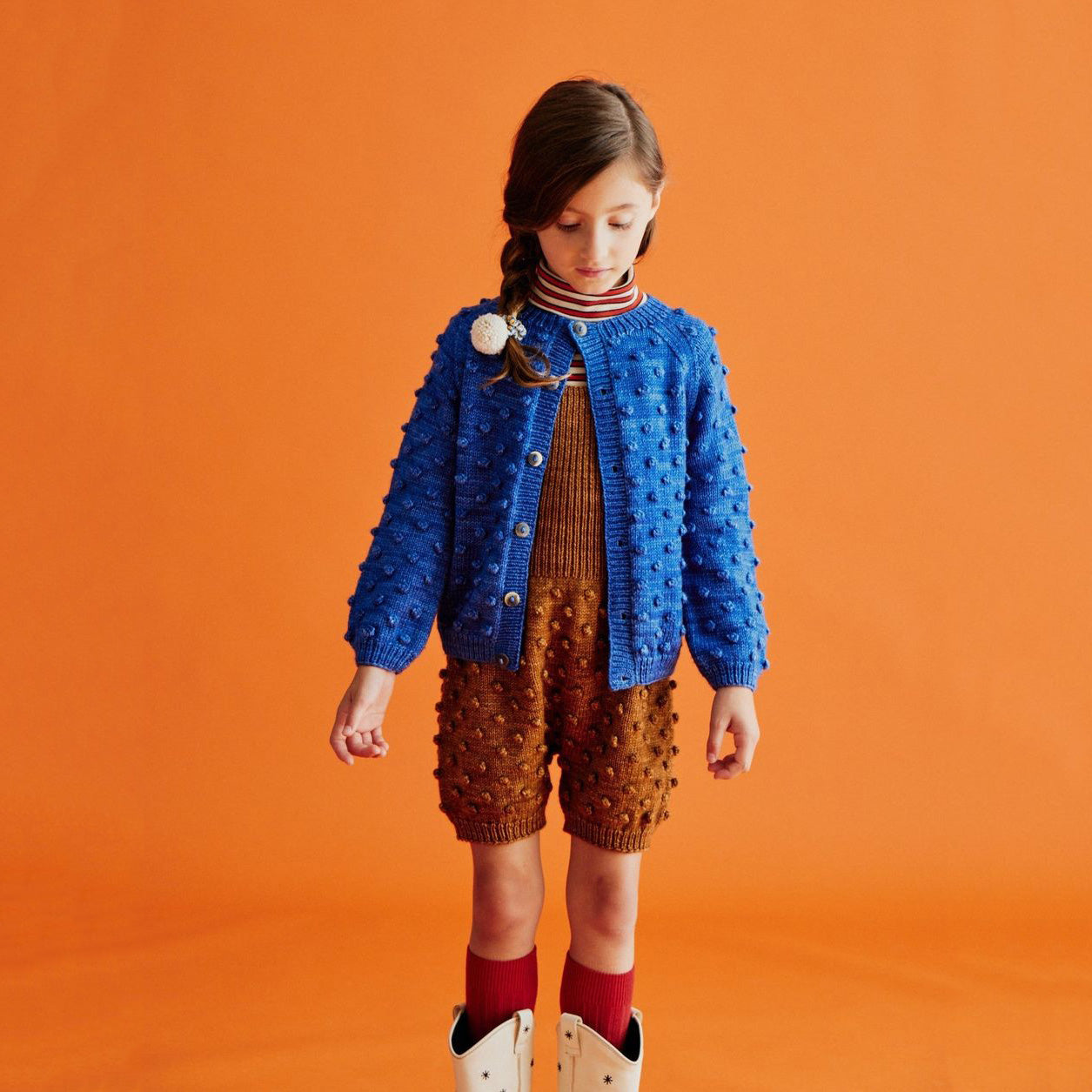Girls Blue Popcorn Wool Cardigan