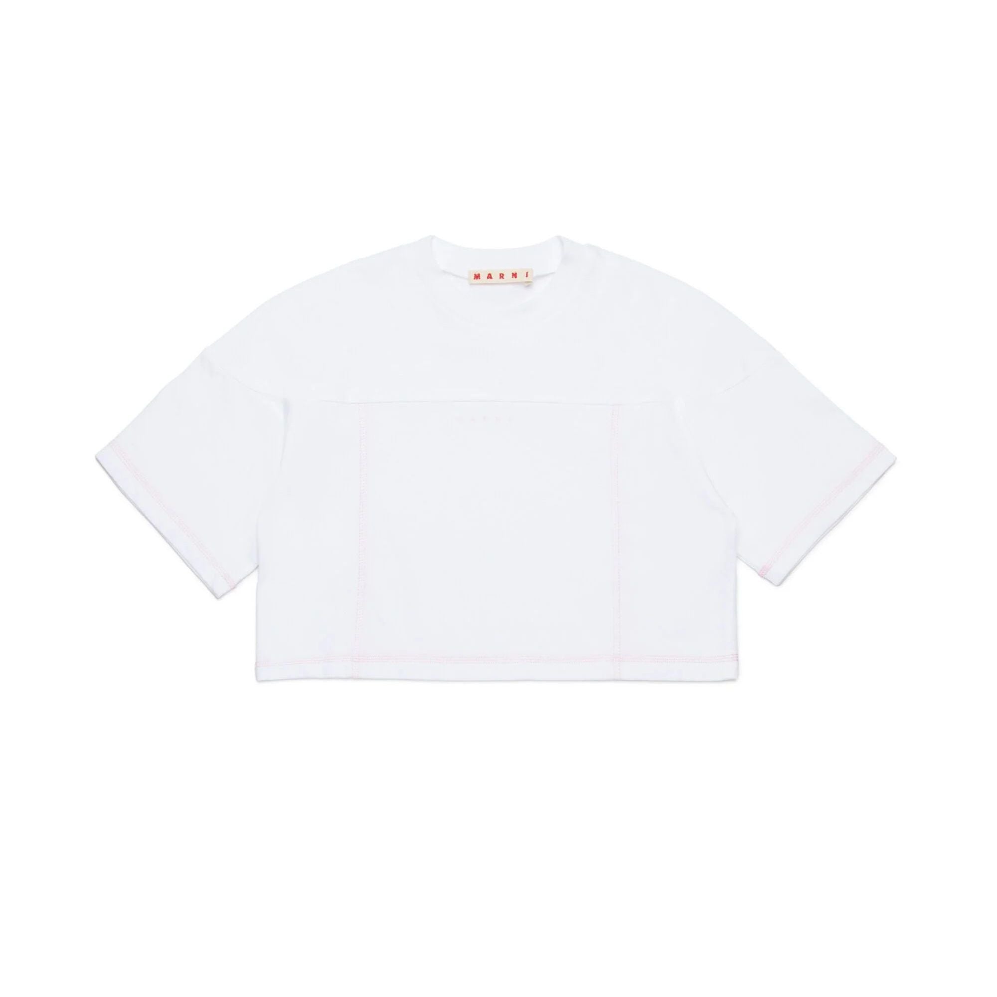 Girls White Cropped Cotton T-Shirt