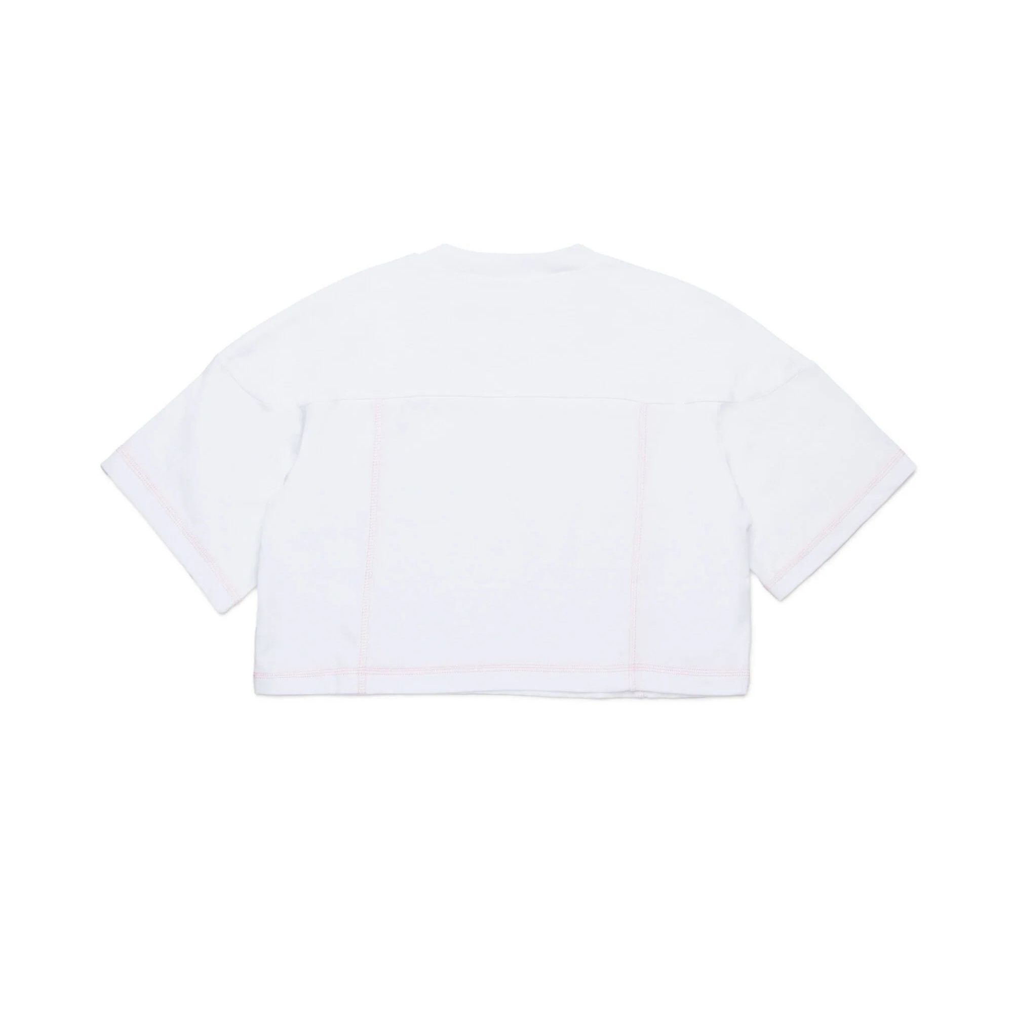 Girls White Cropped Cotton T-Shirt
