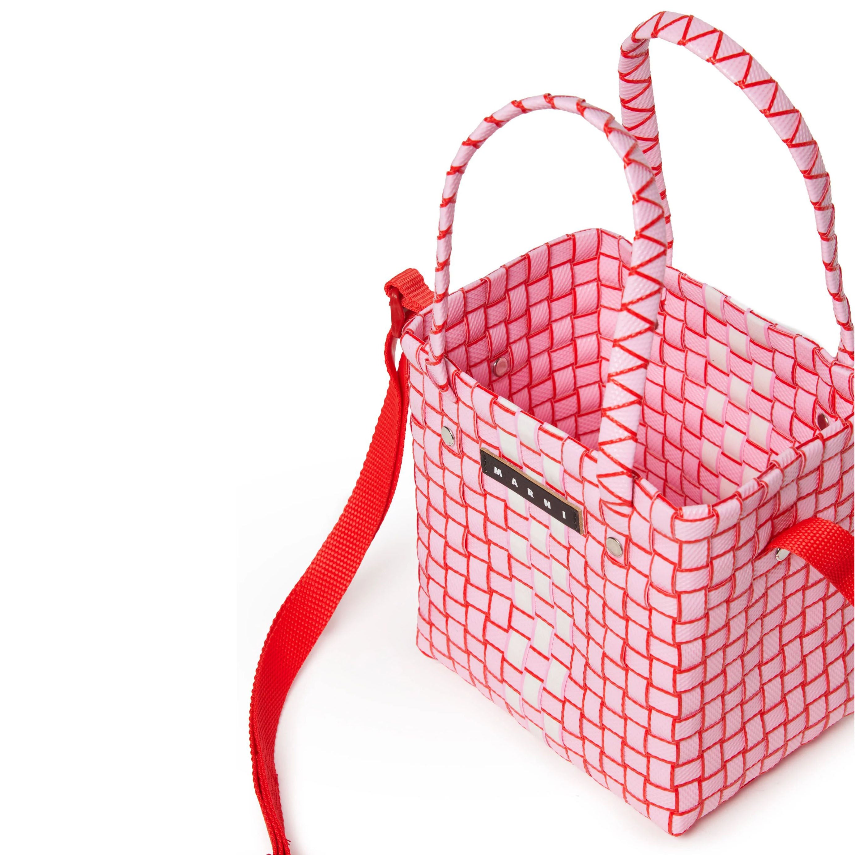 Girls Pink Woven Handbag(H17xW18xD12cm)