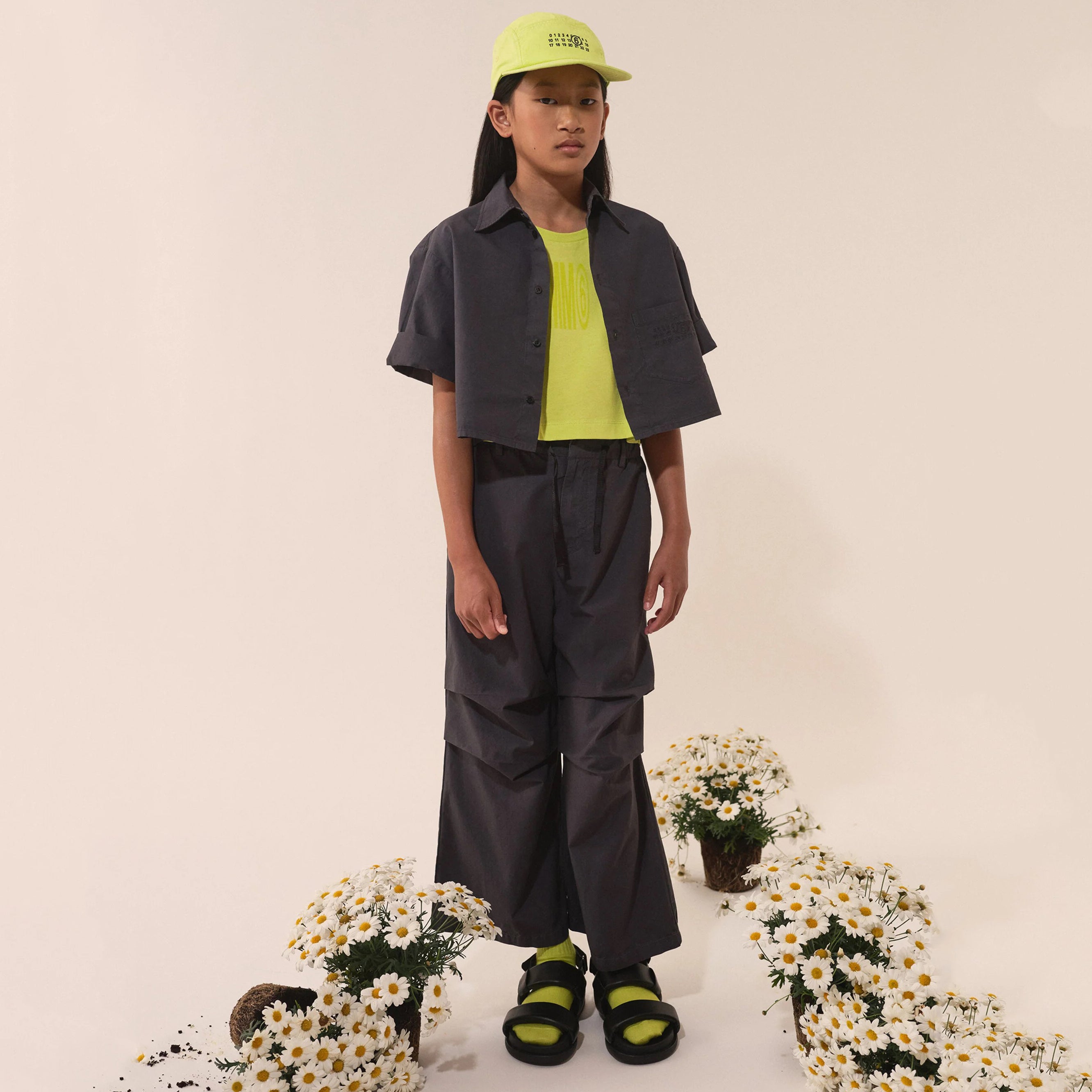 Girls Grey Embroidered Logo Cotton Trousers