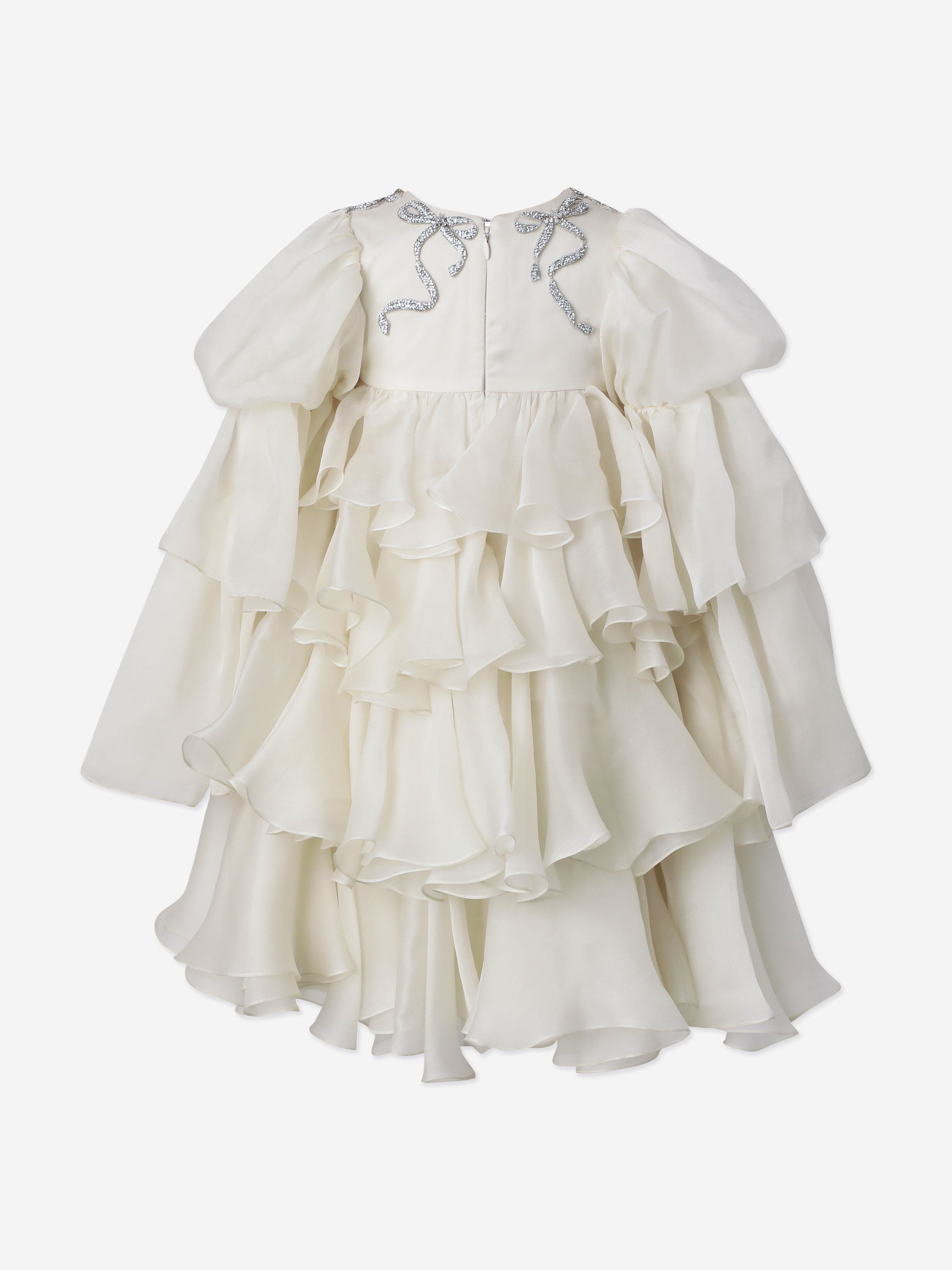 Girls Lorriane Chiffon Ruffle Dress in Ivory