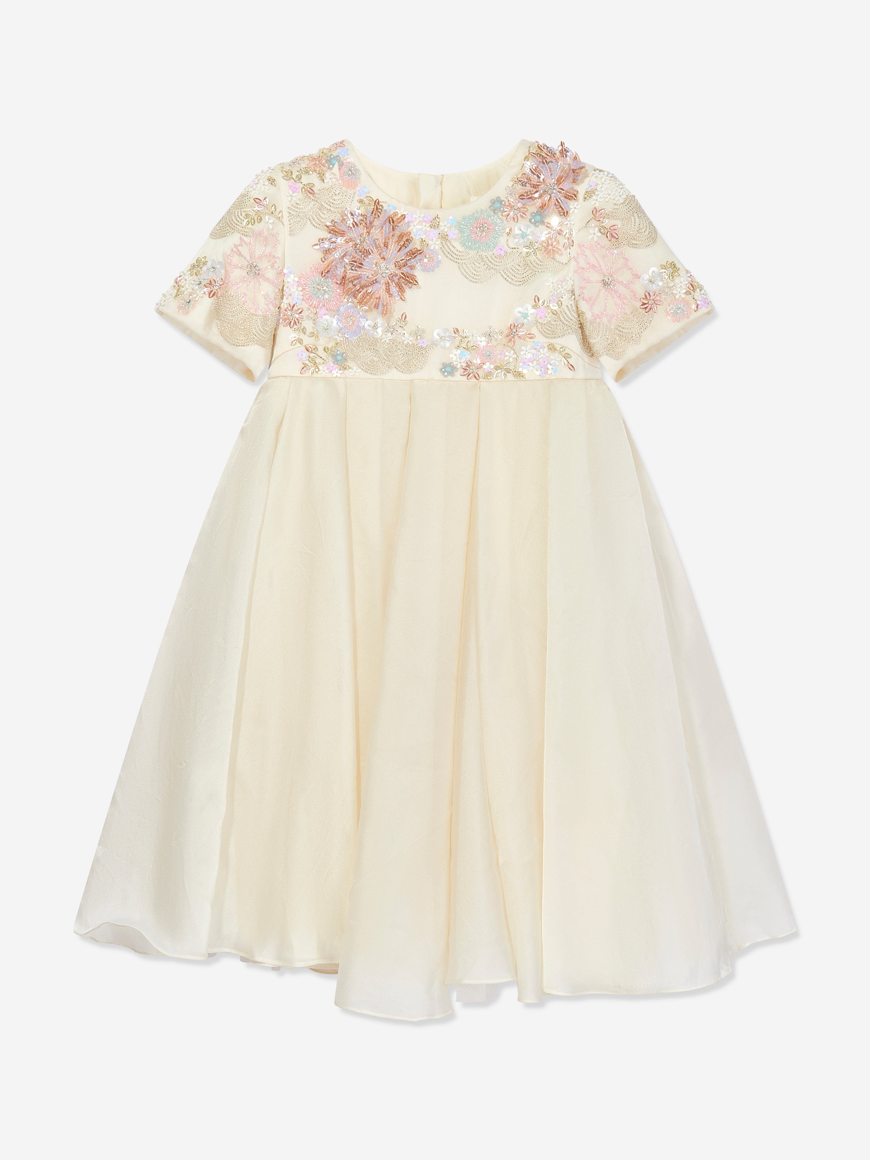 Girls Delphine Embellished Tulle Dress in Ivory