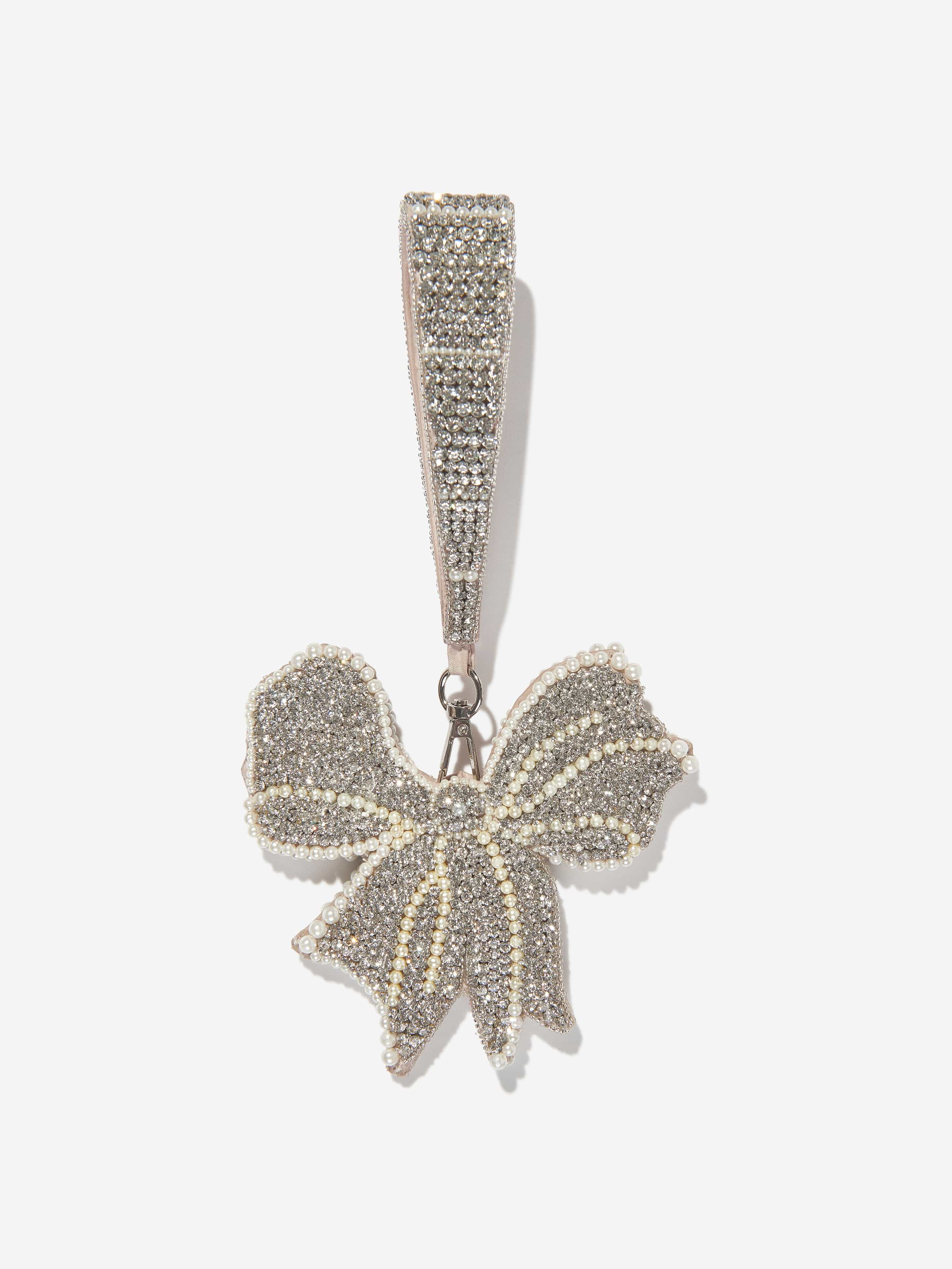Girls Rhinestone Bow Bag in Silver (12.5cm)