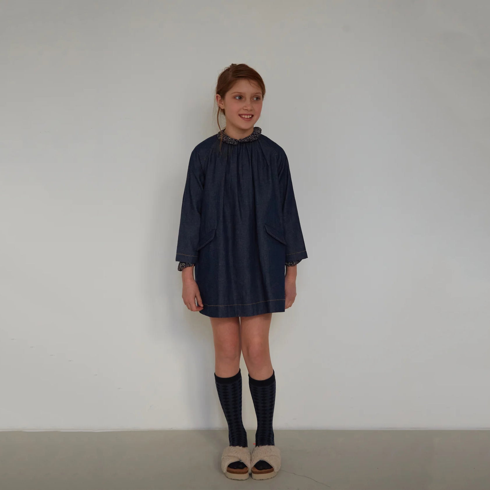 Girls Navy Cotton Dress