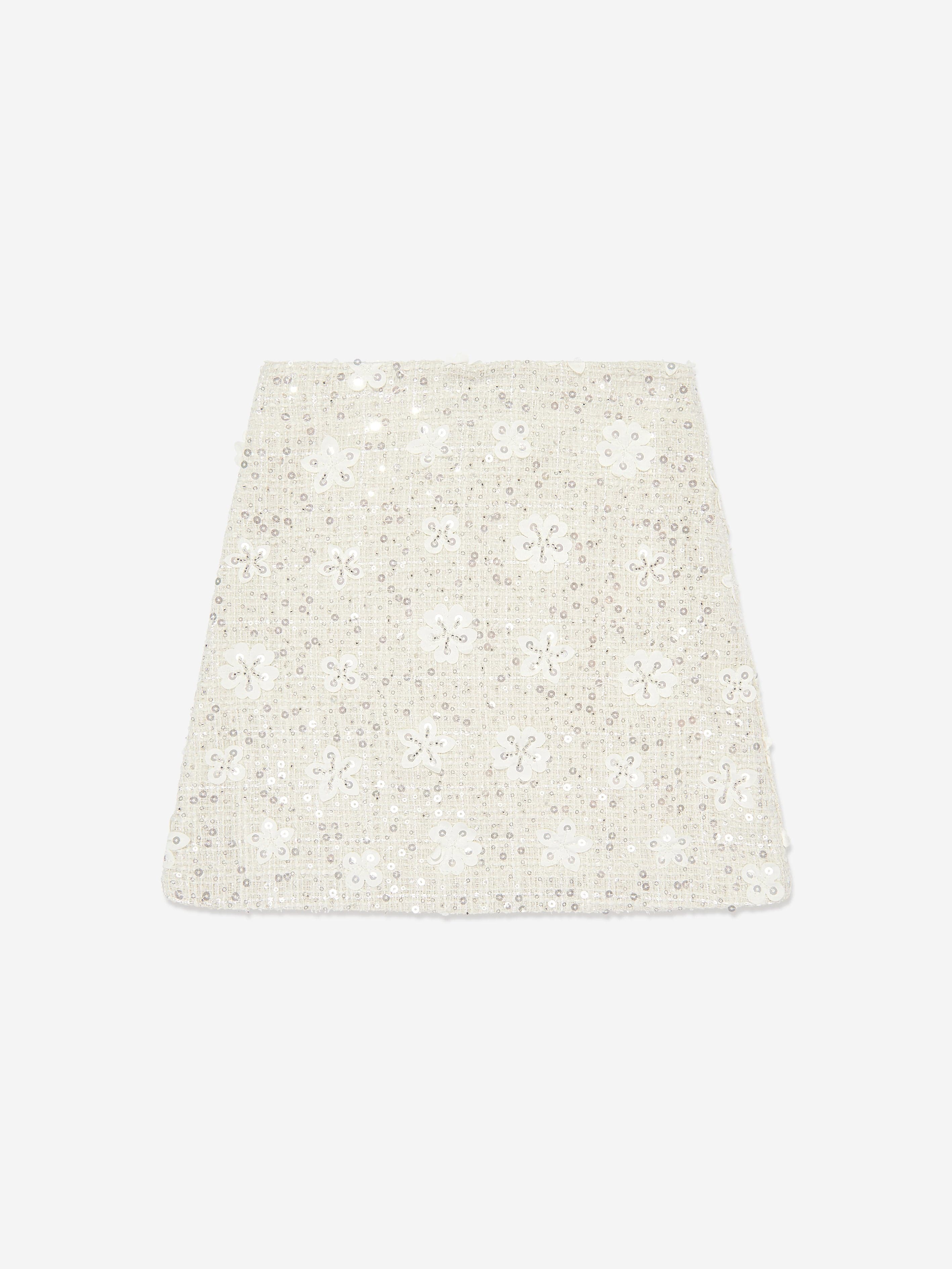 Mama Luma Girls Sequin Embroidered Skirt in White