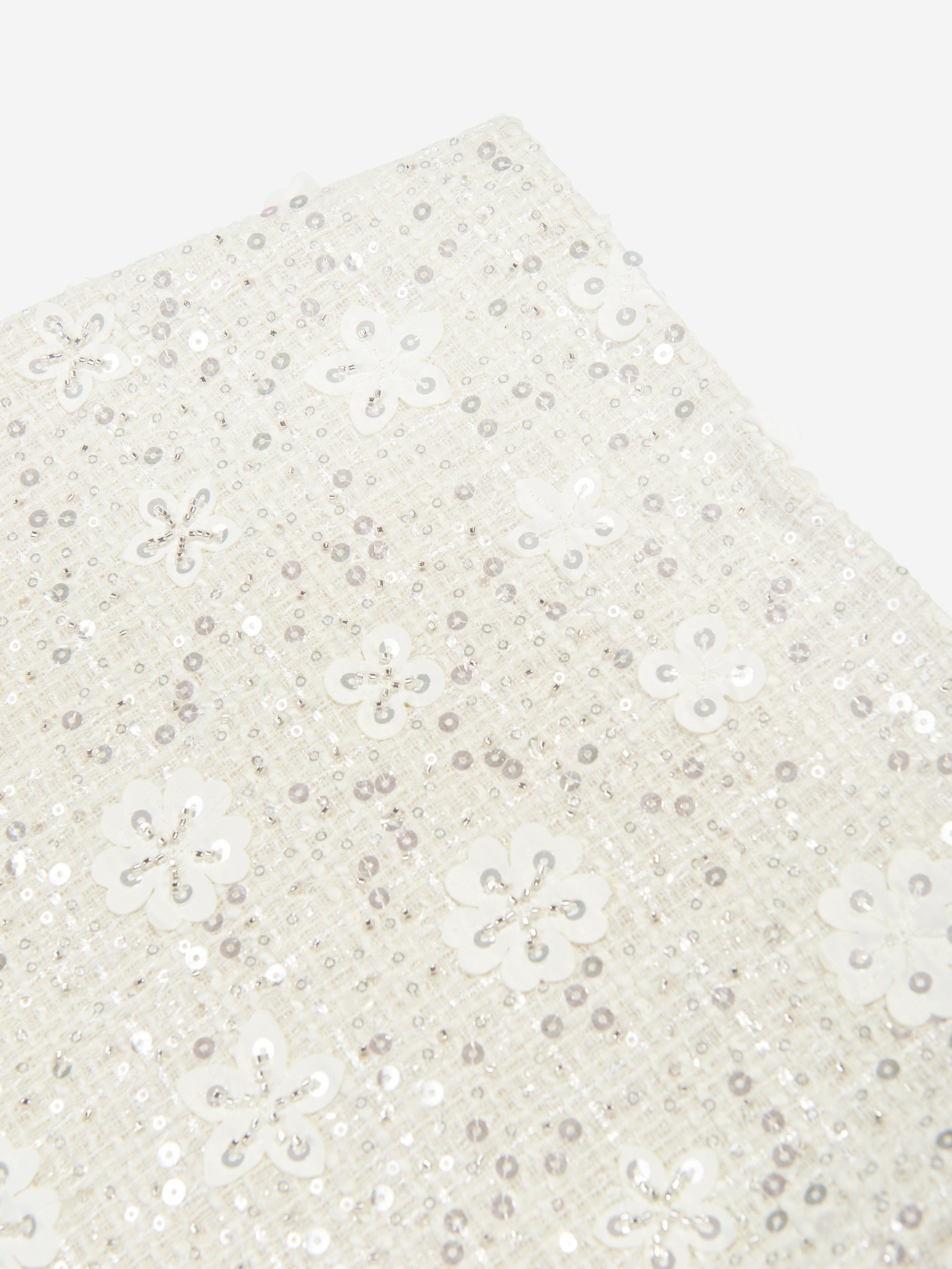 Mama Luma Girls Sequin Embroidered Skirt in White