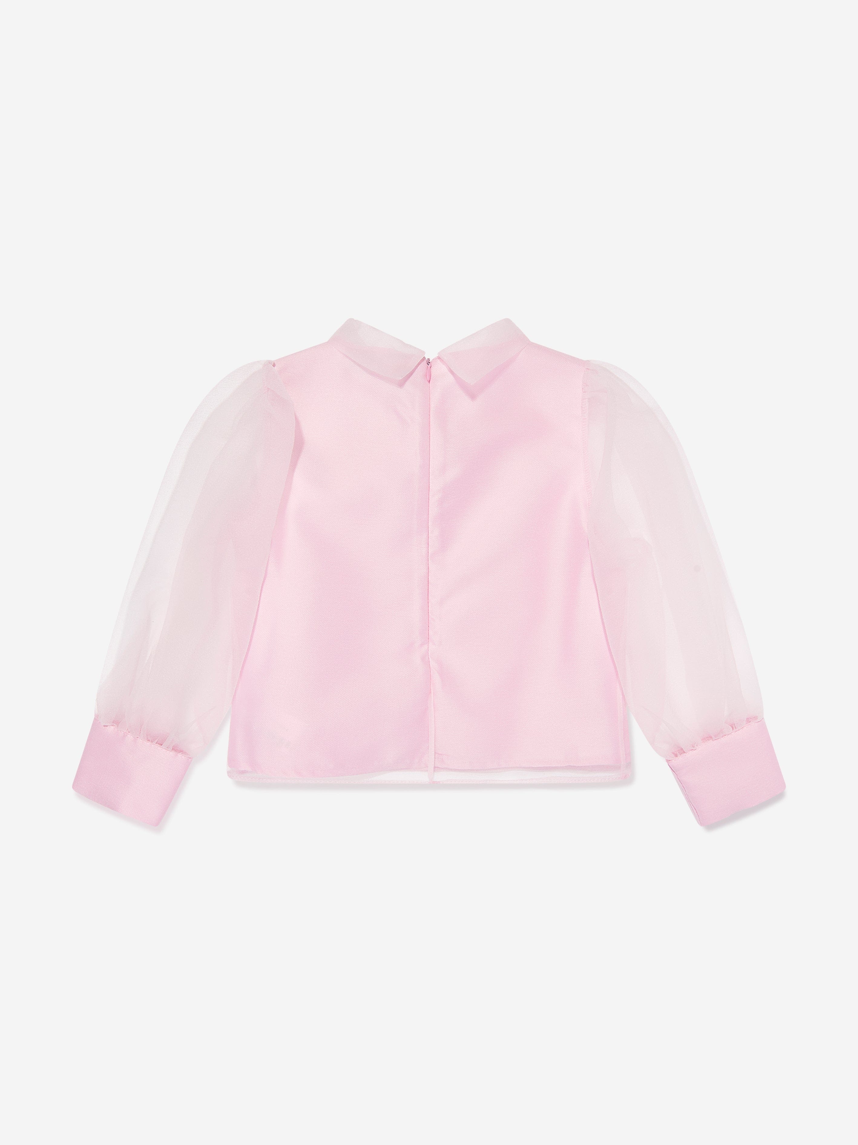 Mama Luma Girls Organza Bow Blouse in Pink