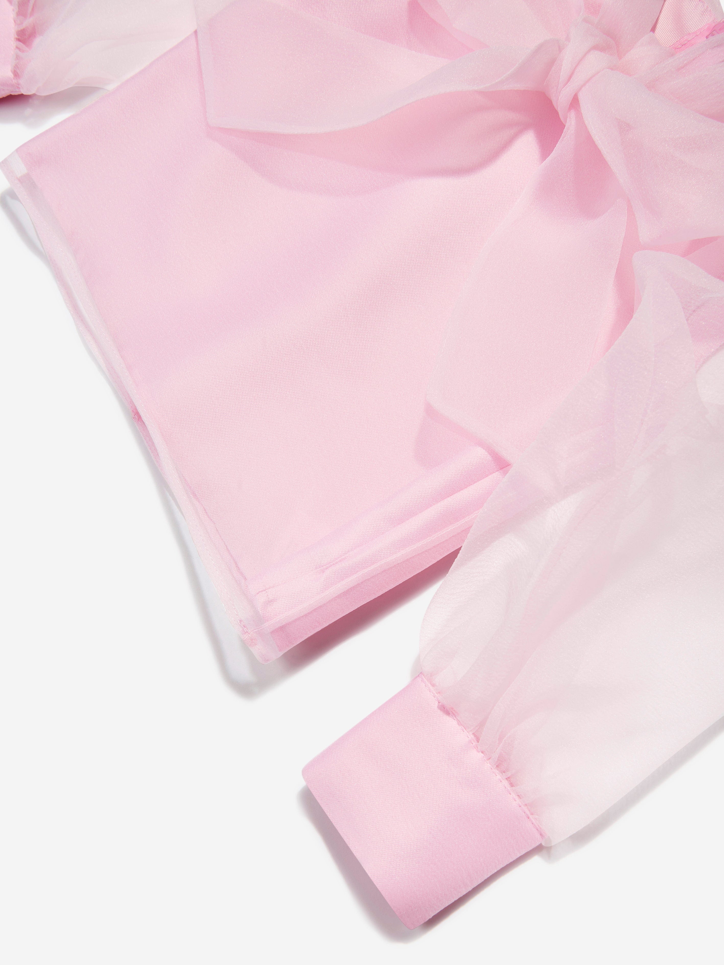 Mama Luma Girls Organza Bow Blouse in Pink