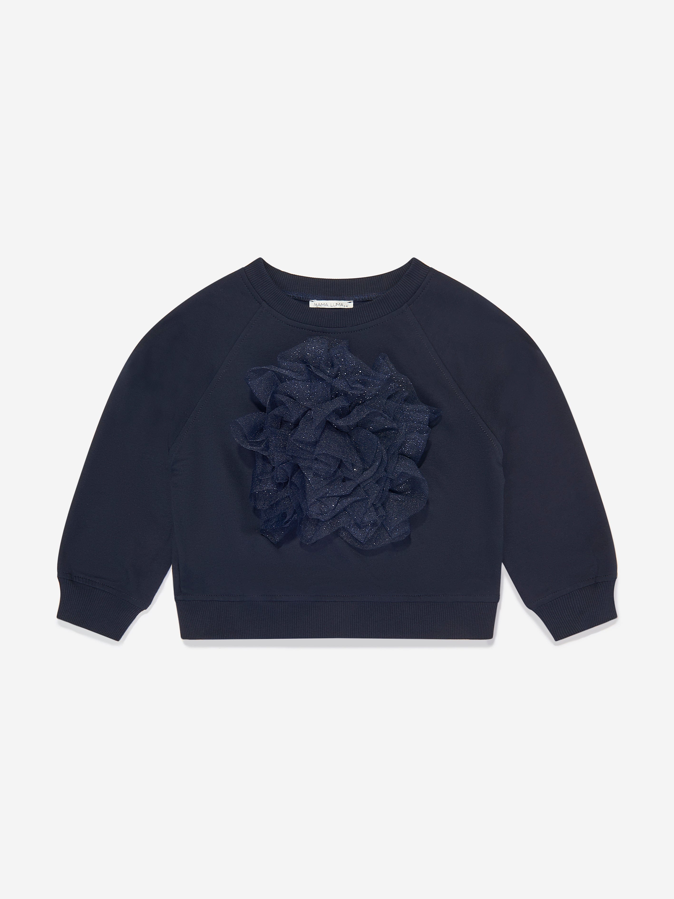 Mama Luma Girls Organza Flower Sweatshirt in Navy