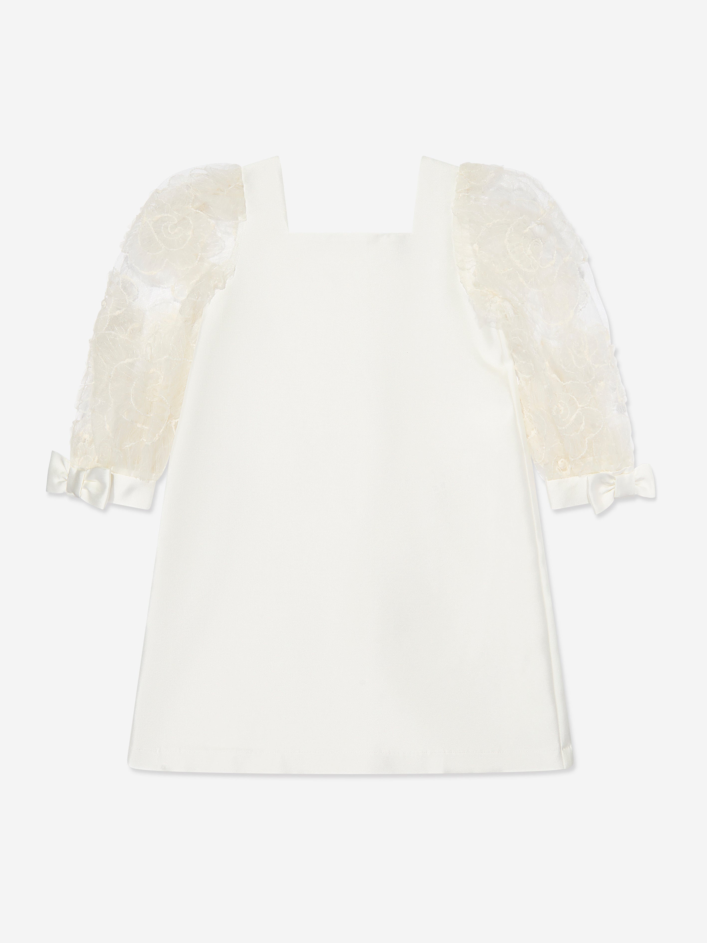 Mama Luma Girls Organza Flower Sleeve Dress in White
