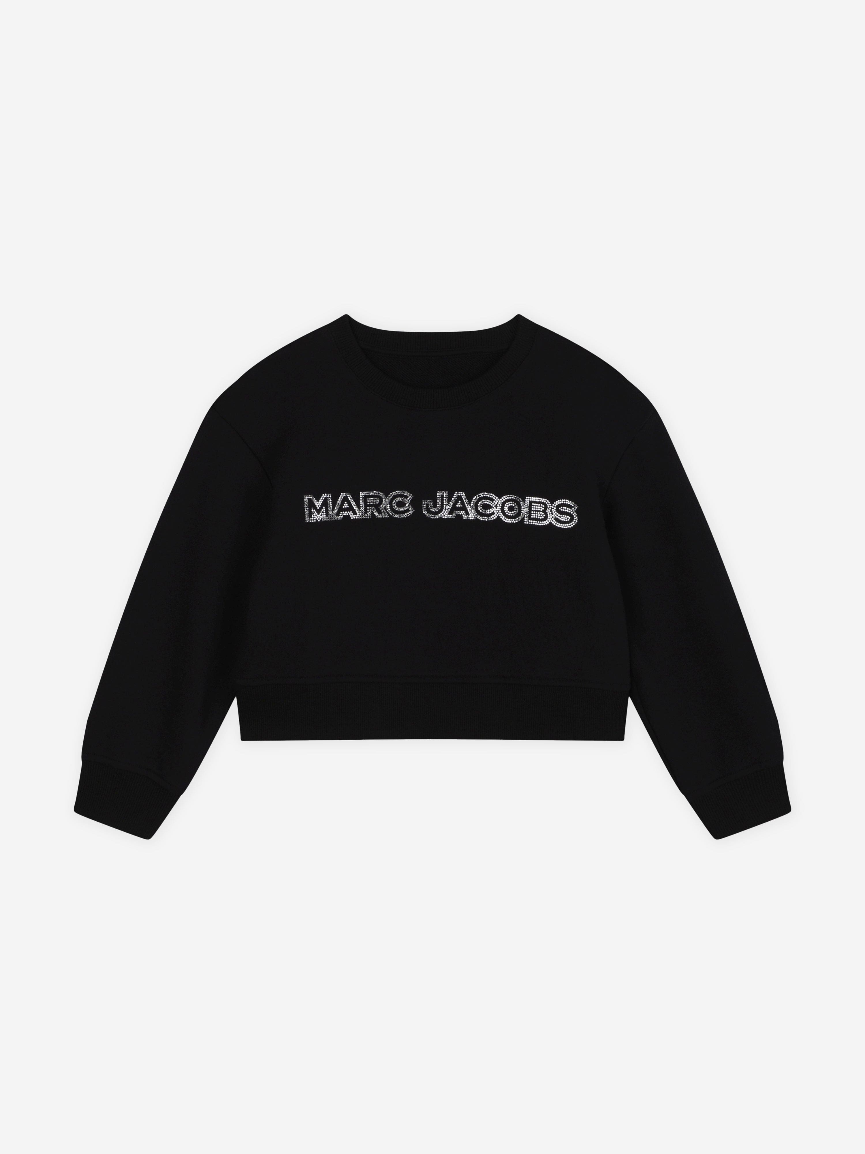 MARC JACOBS Girls Diamante Logo Cropped Sweatshirt in Black