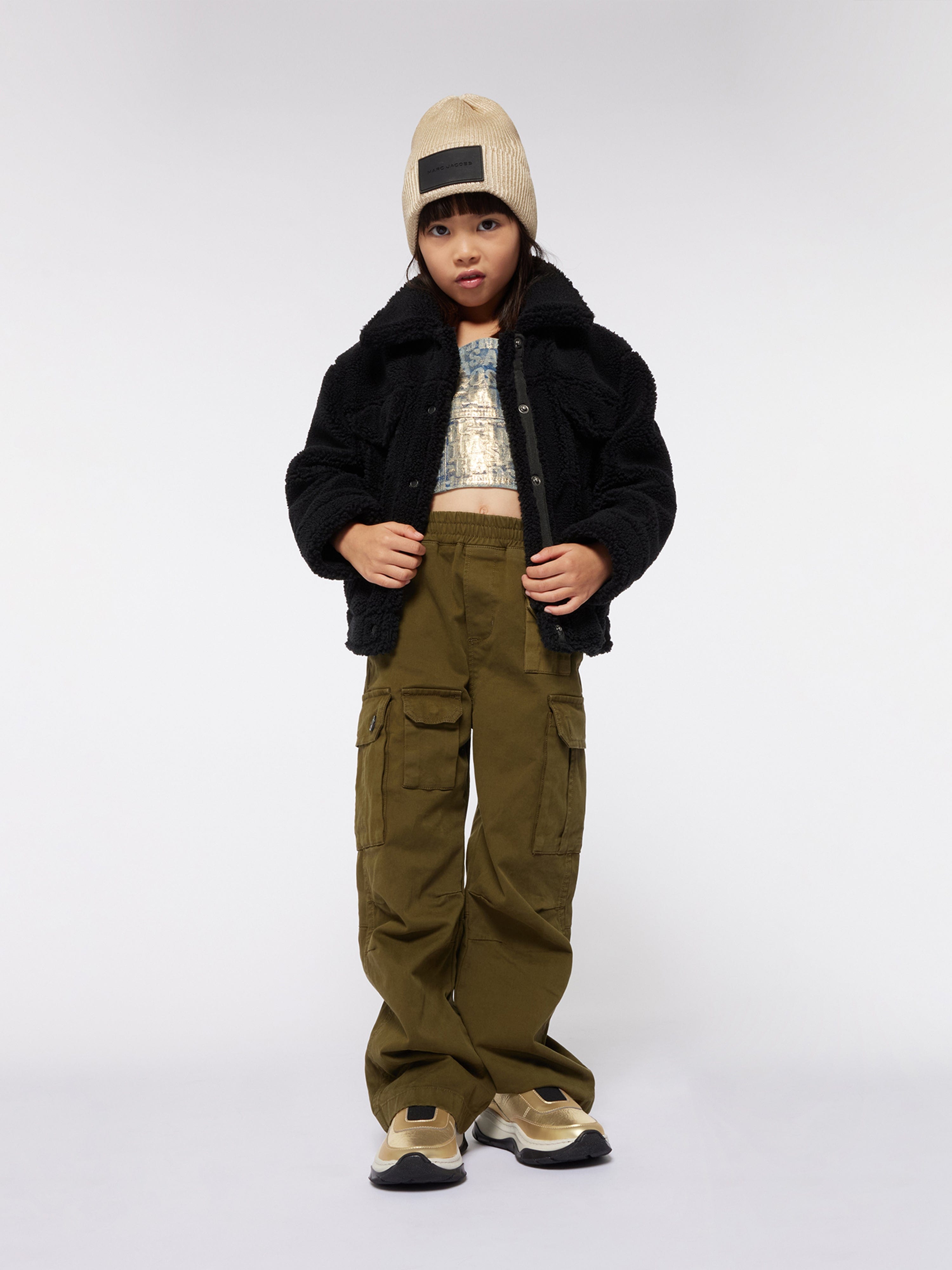 MARC JACOBS Girls Knitted Logo Beanie Hat in Gold
