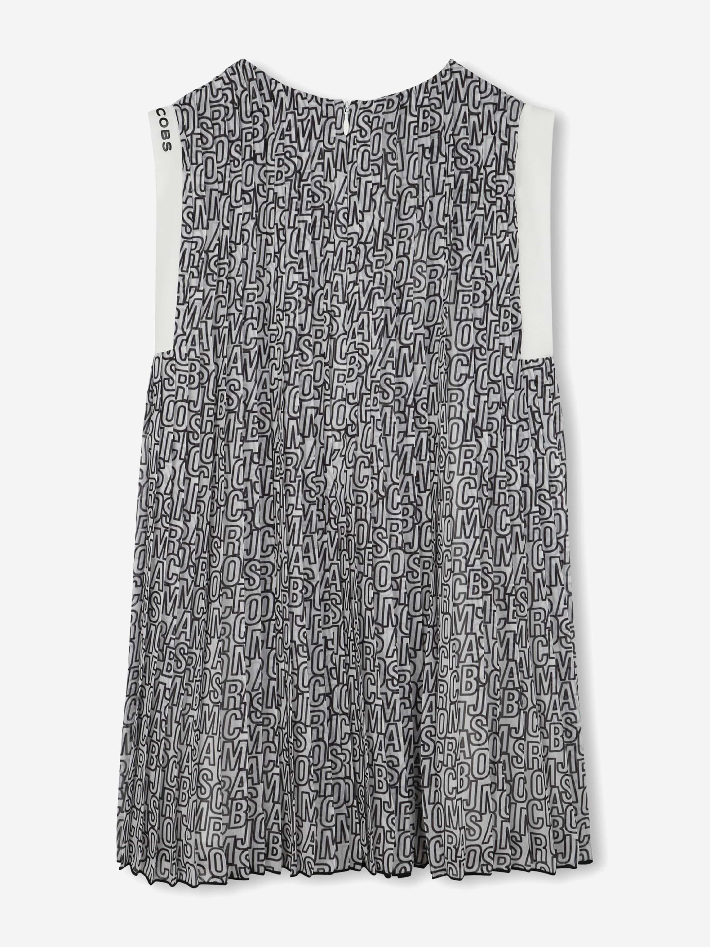 Girls Crepe Pleated Logo Dress in Black