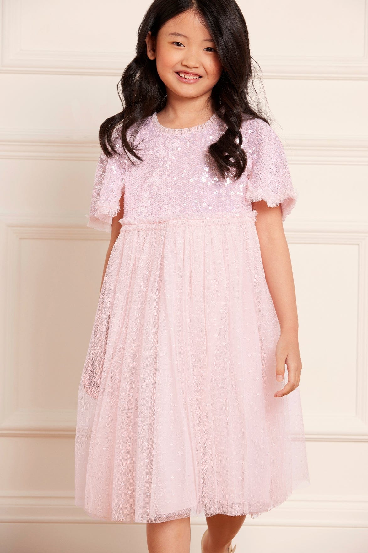 Needle & Thread Girls Mila Gloss Bodice Dress in Pink