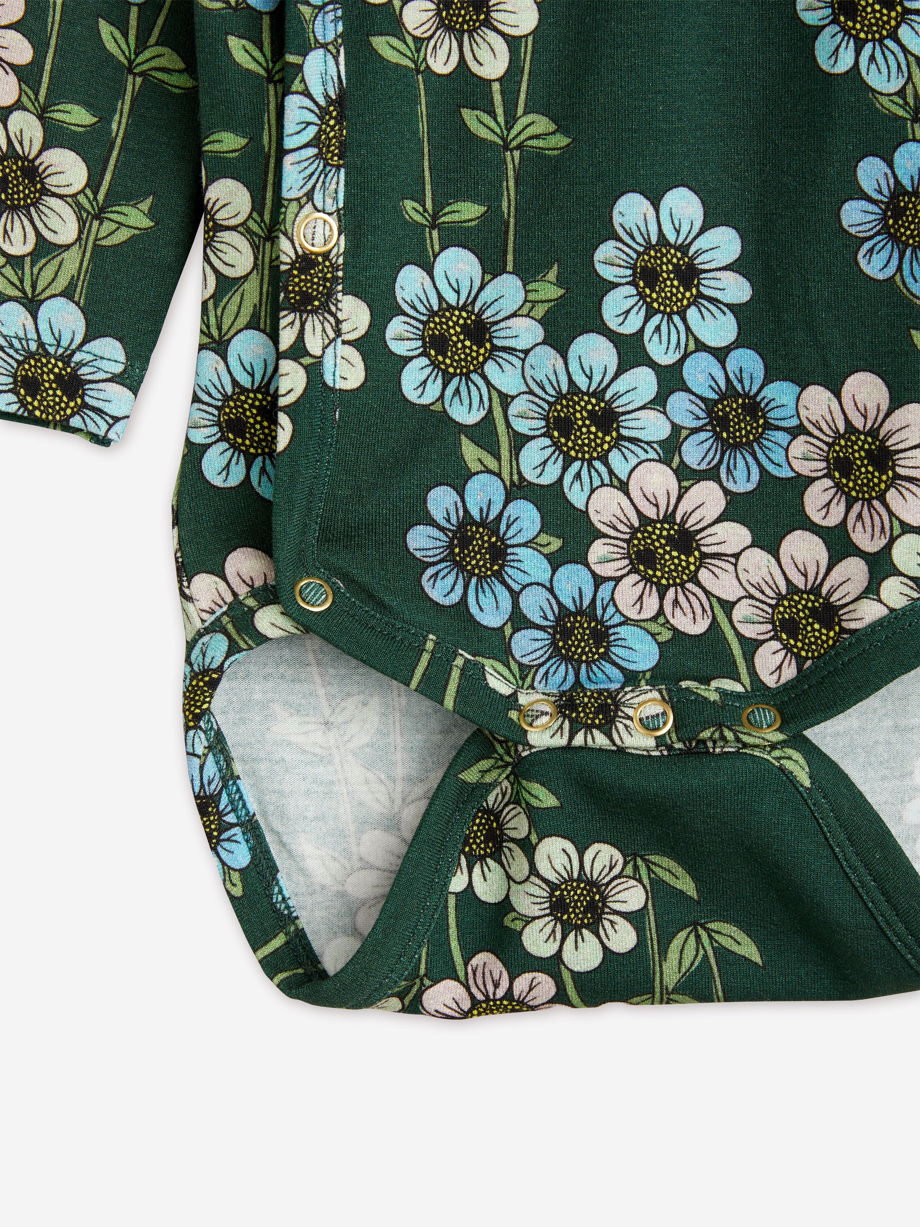 Mini Rodini Baby Girls Daisy Bodysuit Set in Green