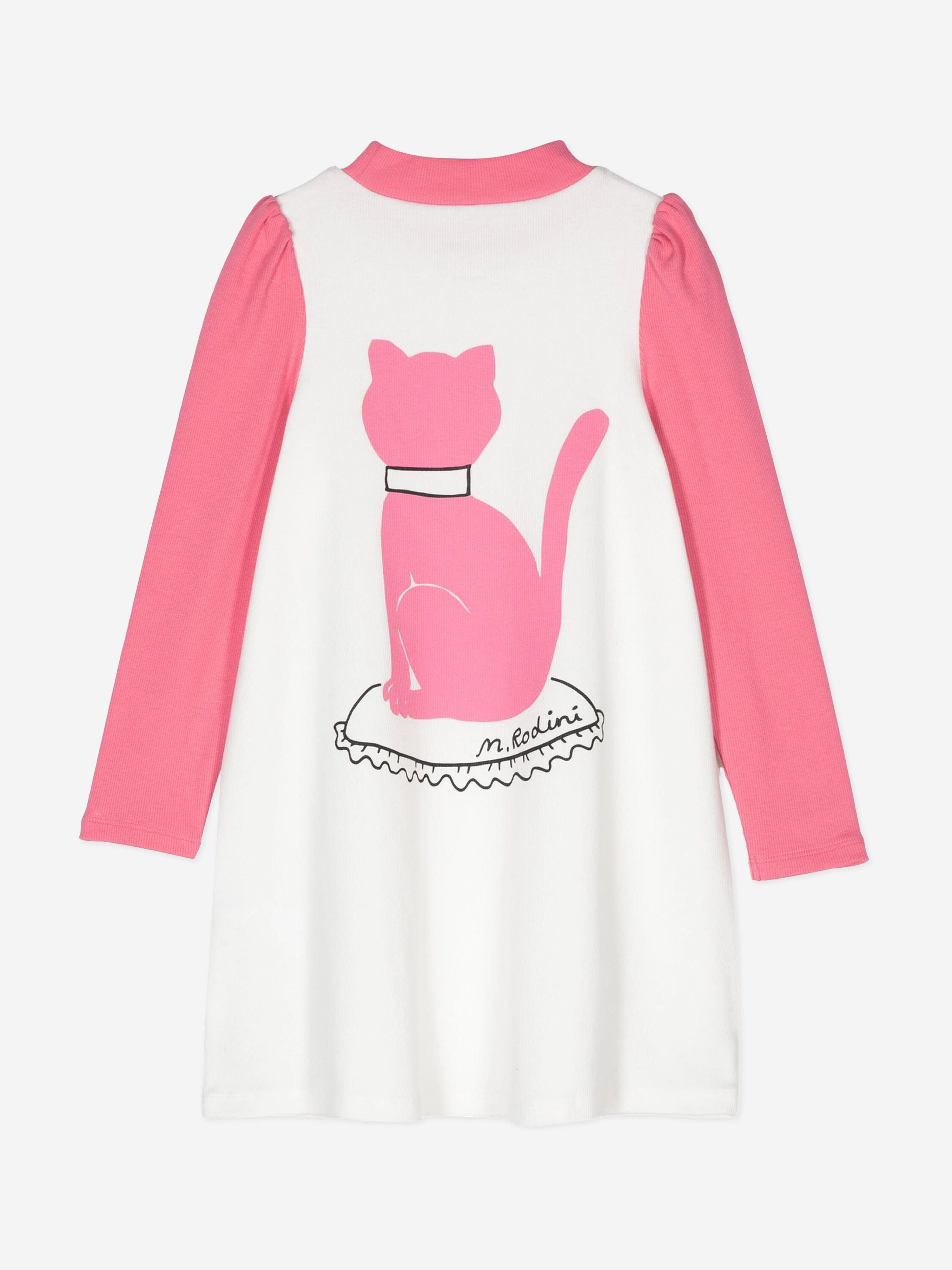 Mini Rodini Girls Cat Dress in White