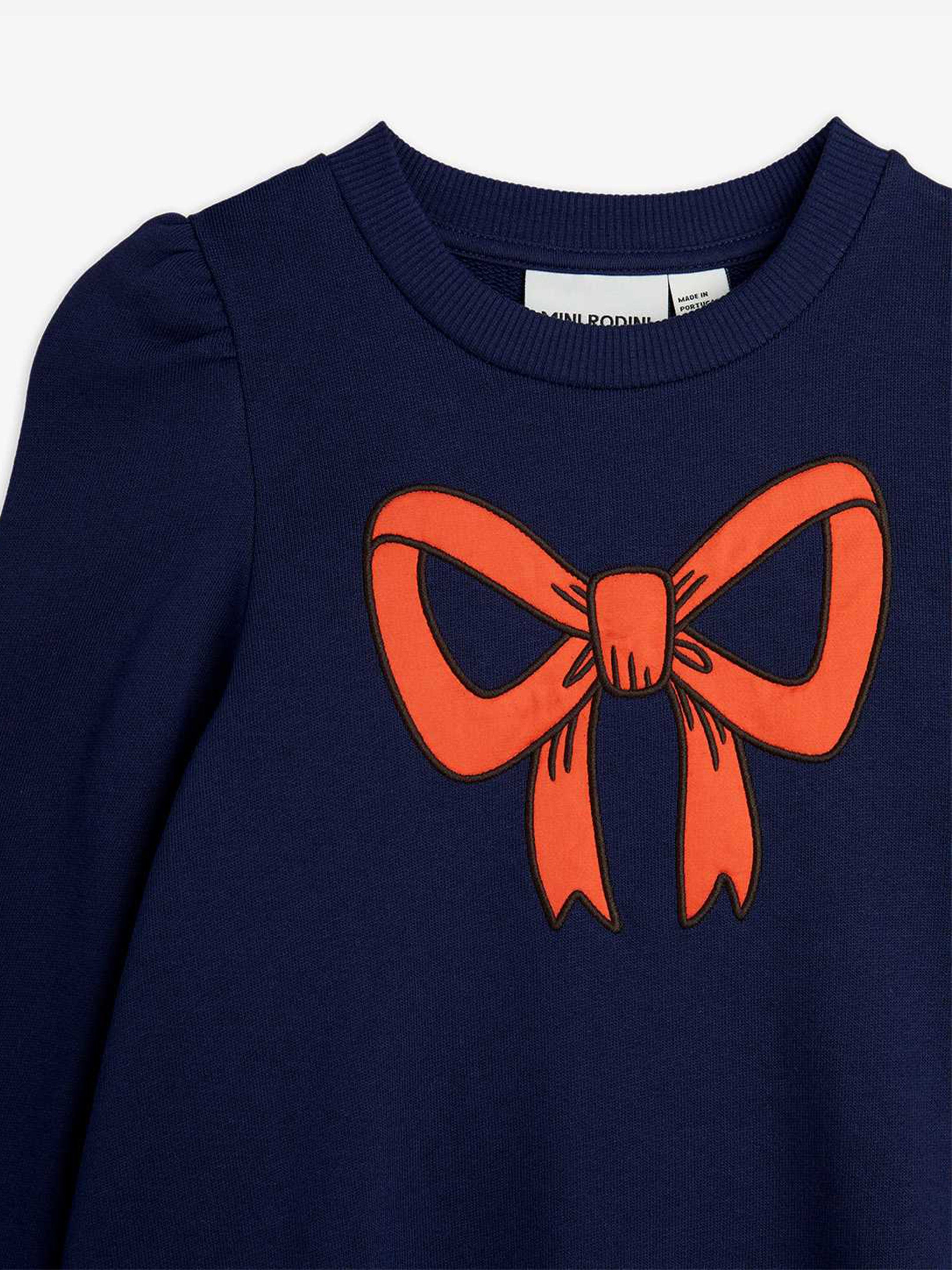 Girls Bow Application Sweater Dress in Navy