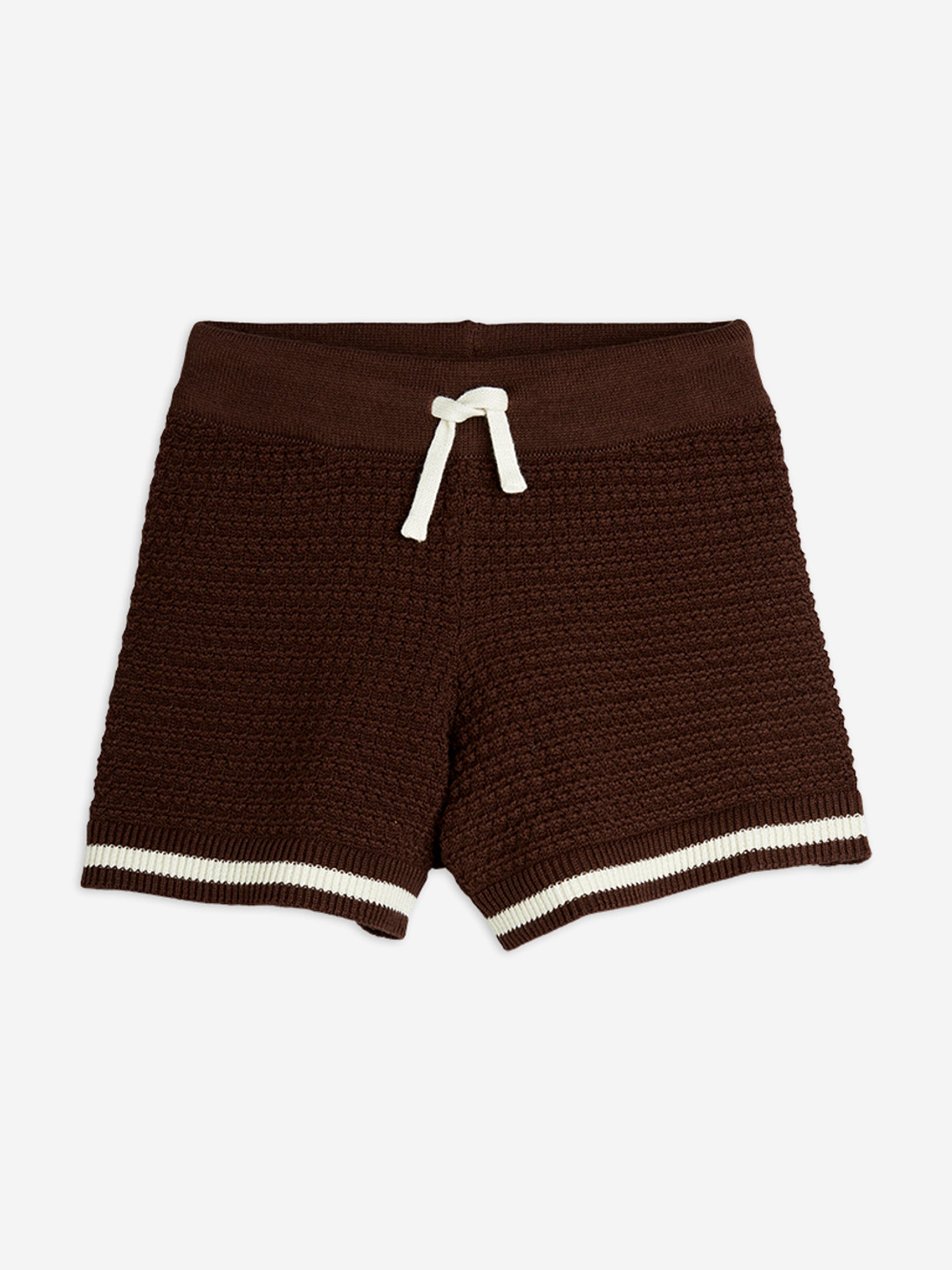Kids Lizard Patch Crochet Knit Shorts in Brown