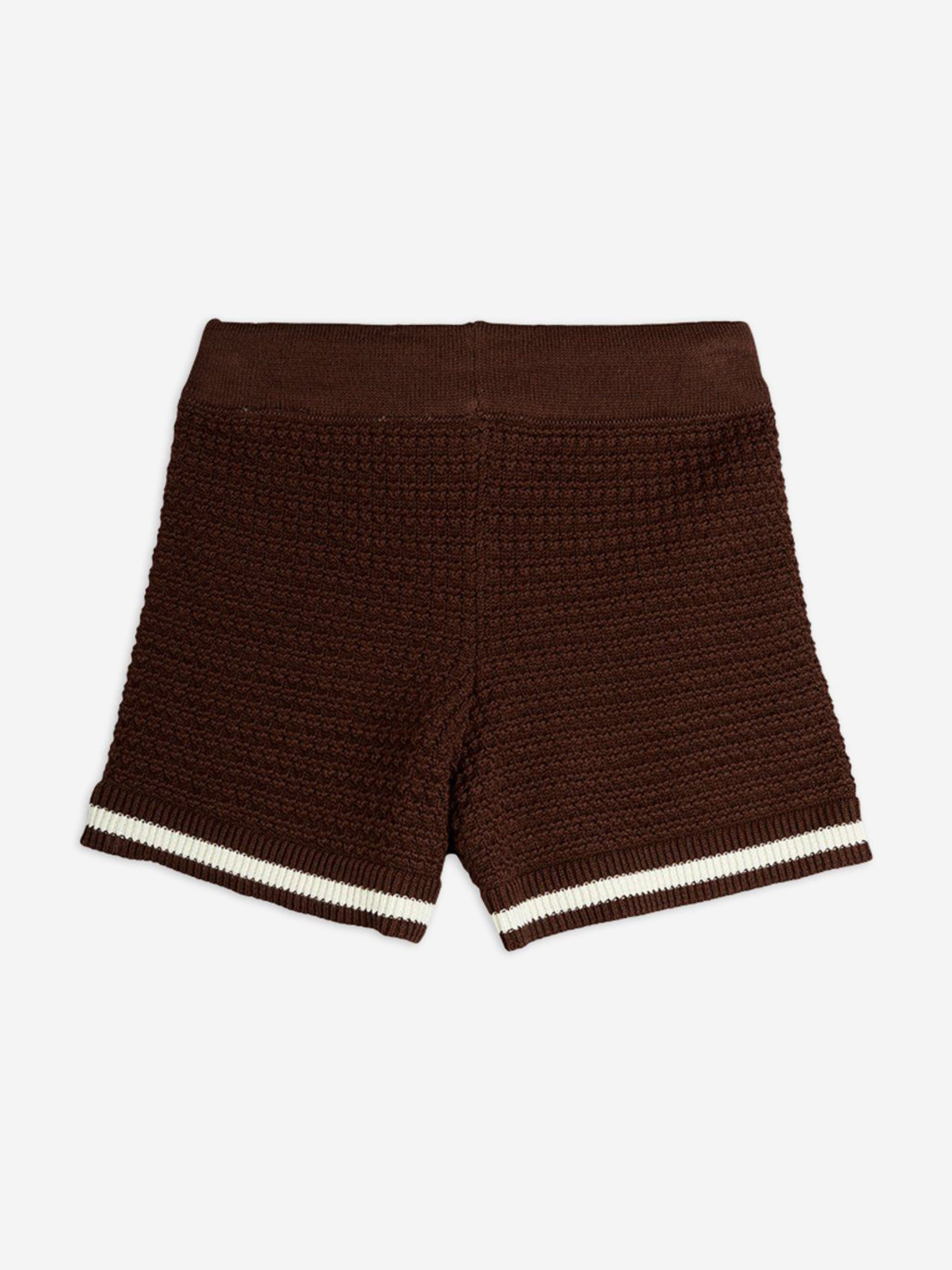 Kids Lizard Patch Crochet Knit Shorts in Brown