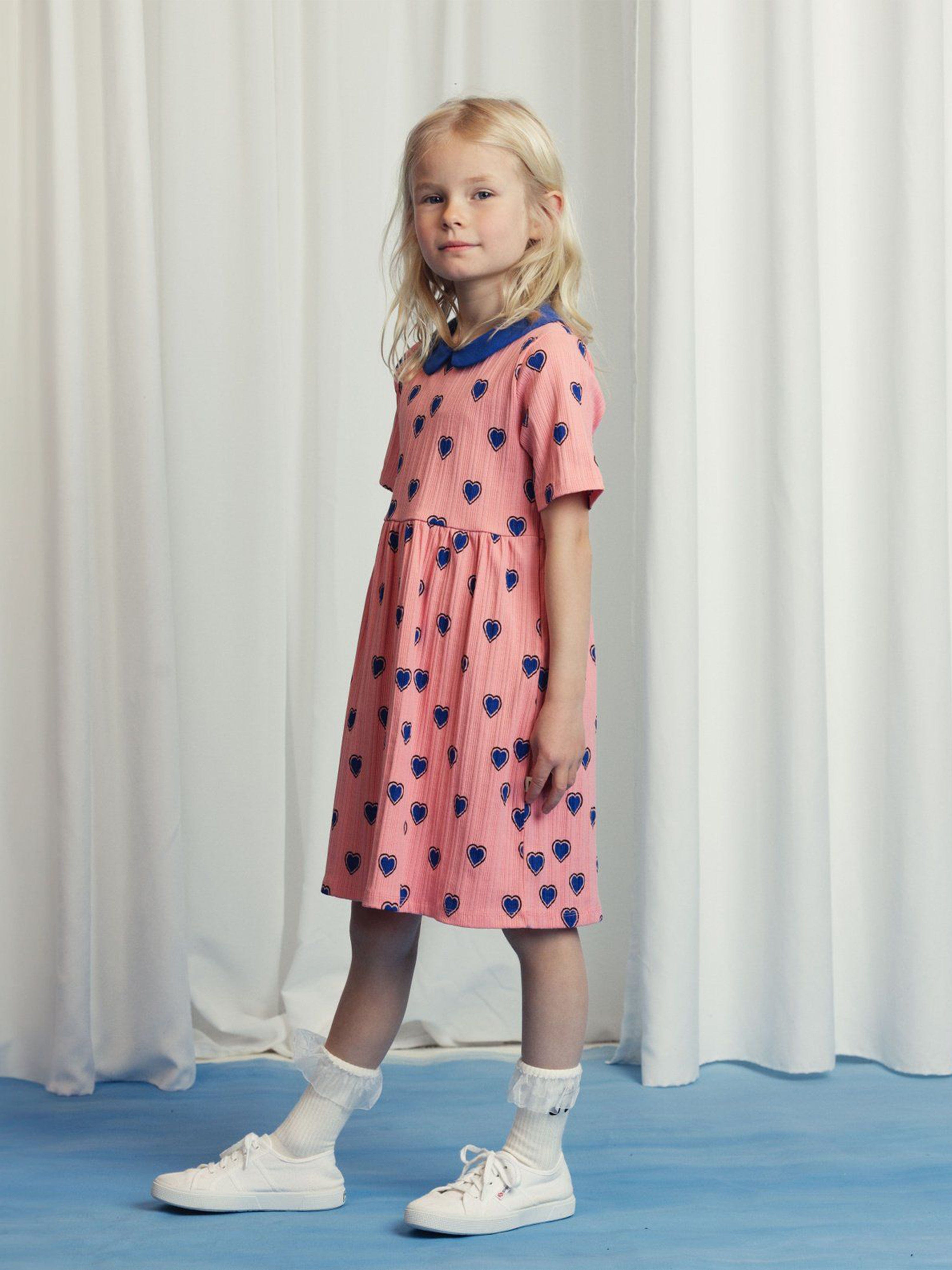 Girls Hearts AOP Dress in Pink