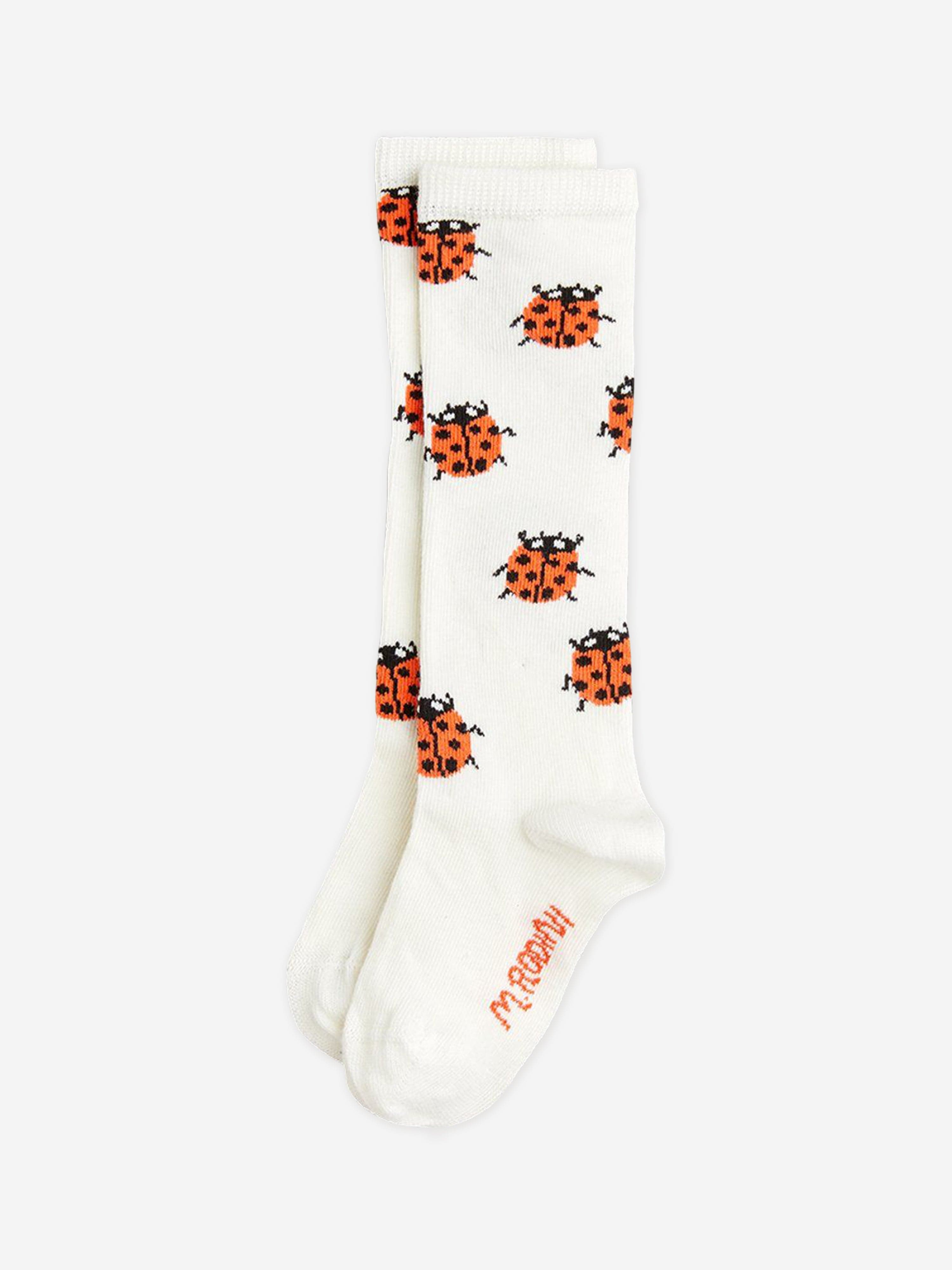 Girls Ladybugs Knee-High Socks in White