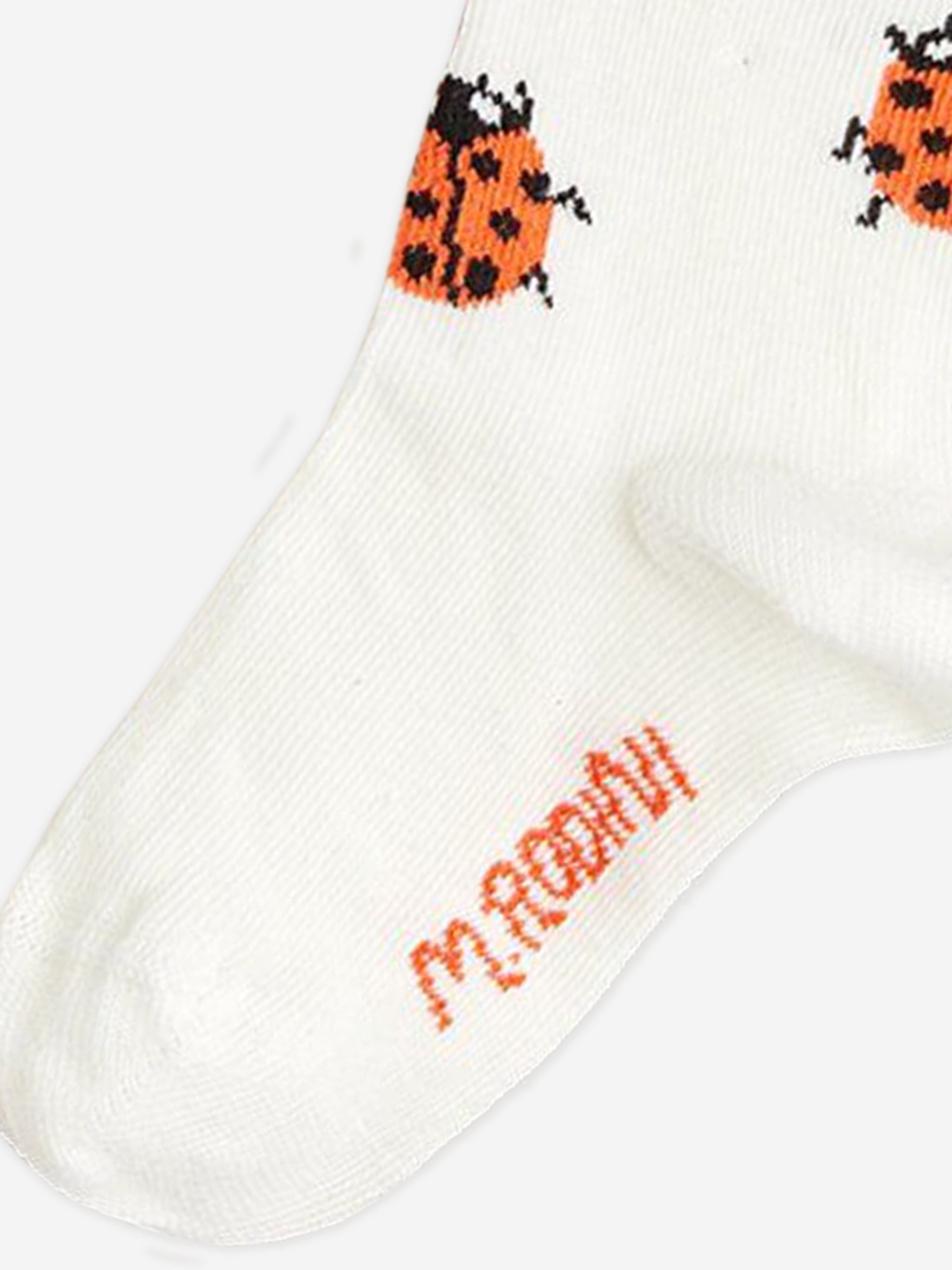 Girls Ladybugs Knee-High Socks in White