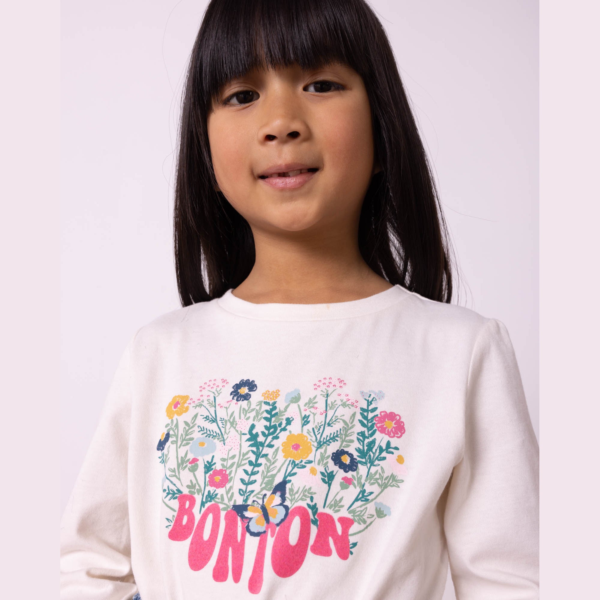 Girls White Printed Cotton T-Shirt